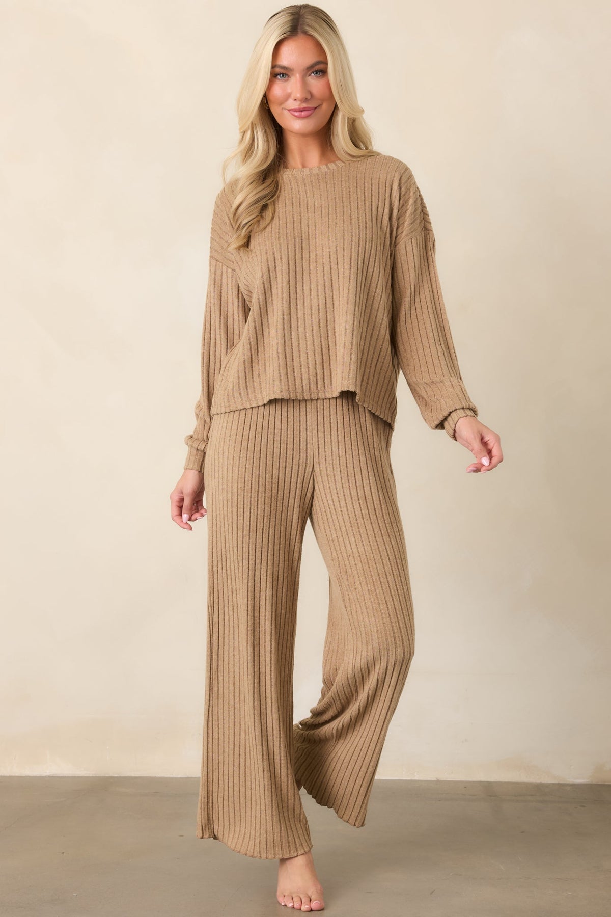 Z Supply Light Toffee Dawn Smocked Rib Pants