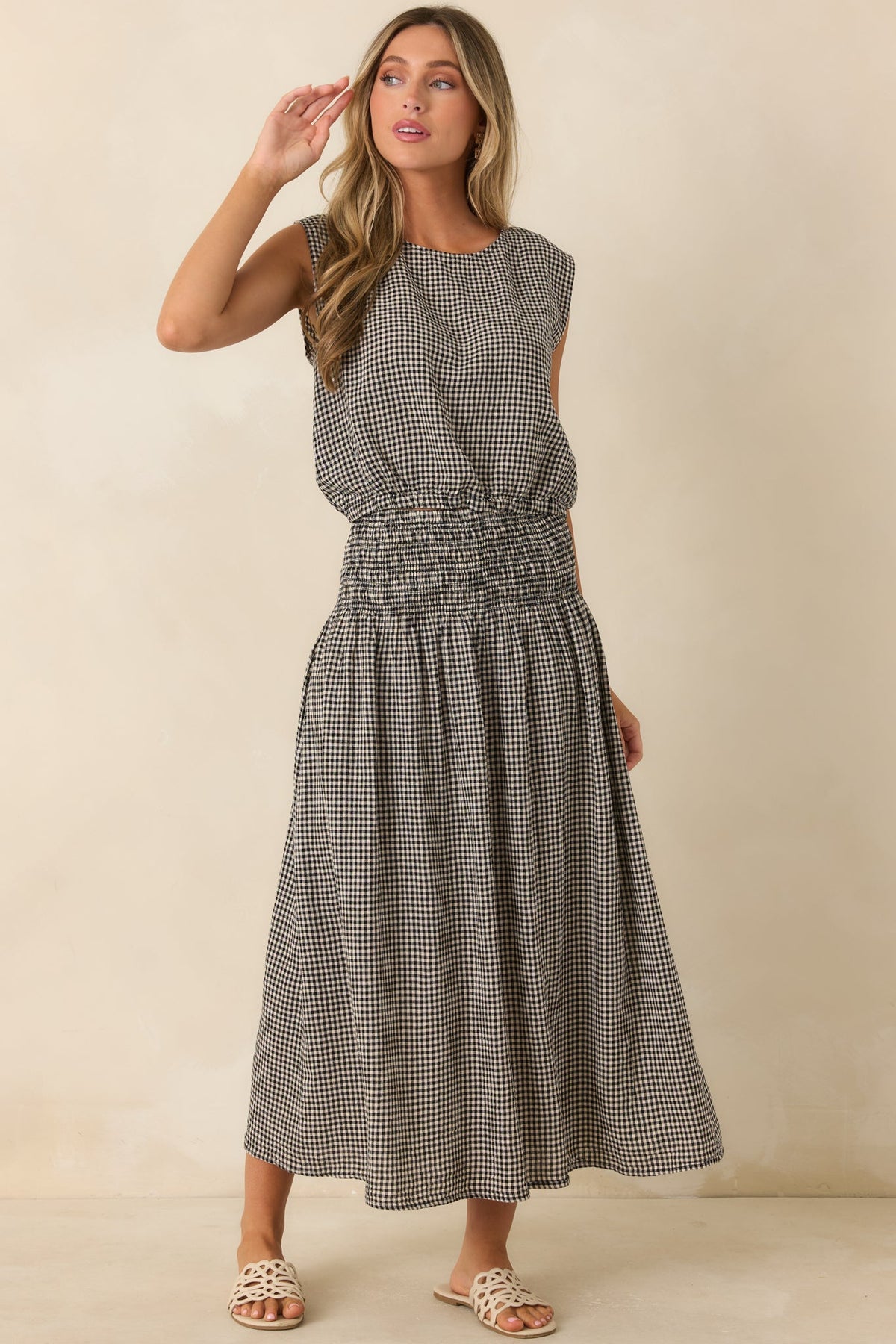Z Supply Brooke Black Gingham Linen Blend Maxi Skirt