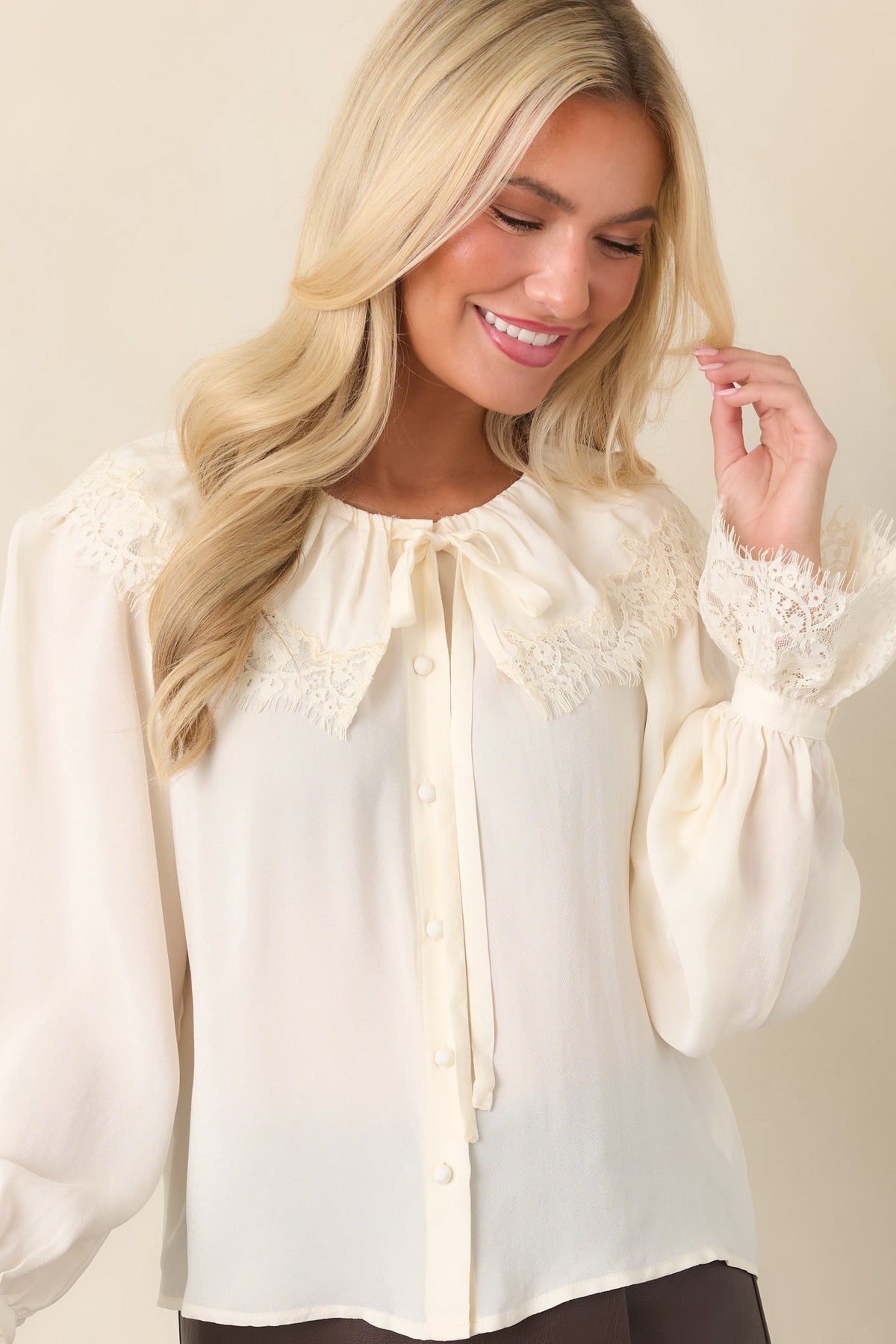 ASTR the Label Emberly Ivory Lace Trim Blouse