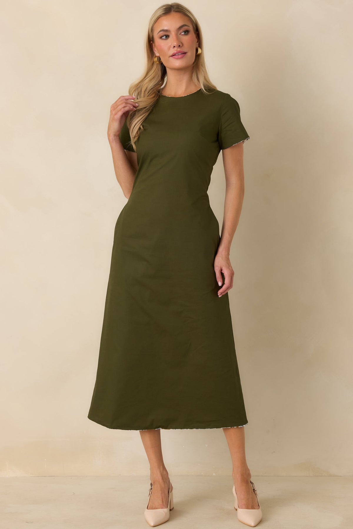 Prosperina Kendall Olive Multi Cotton Reversible Midi Dress