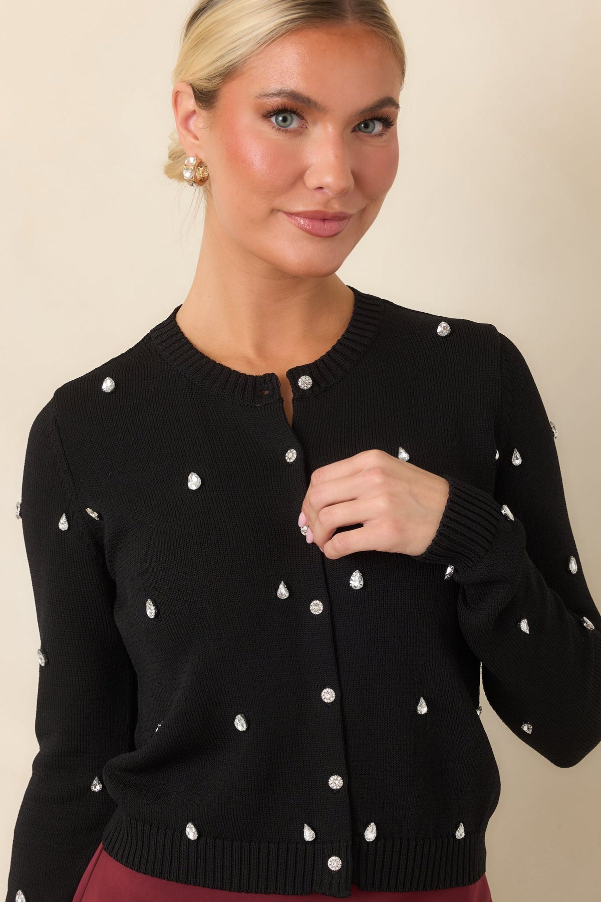 En Saison Serena Black Rhinestone-Embellished Cardigan