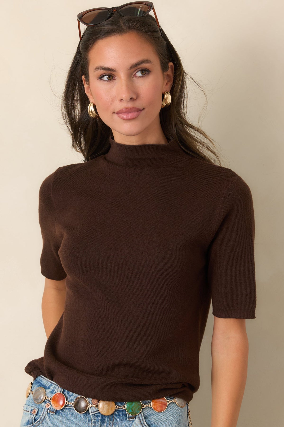 The Everyday Edit Brown Knit Turtleneck Short Sleeve Top