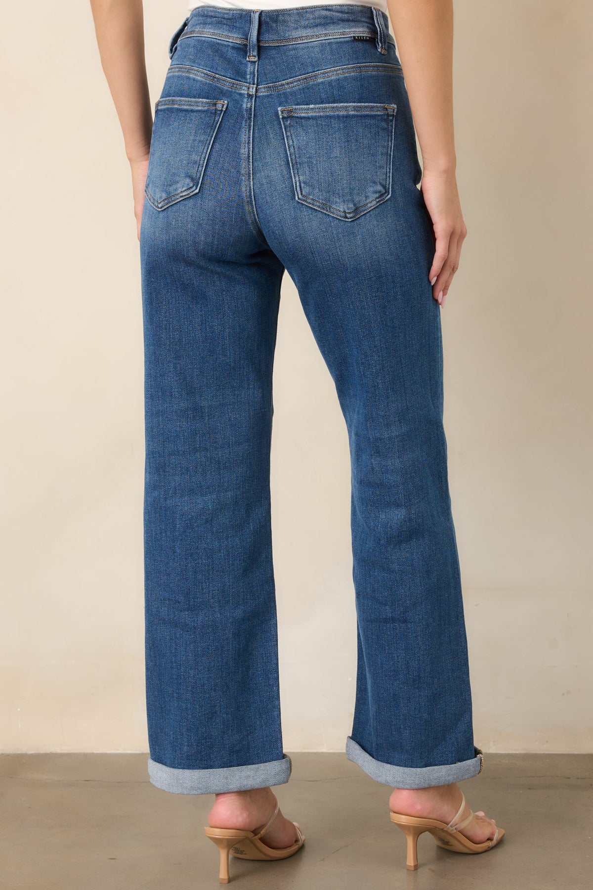 Let's Roll Medium Wash High Rise Cuffed Straight Leg Jeans