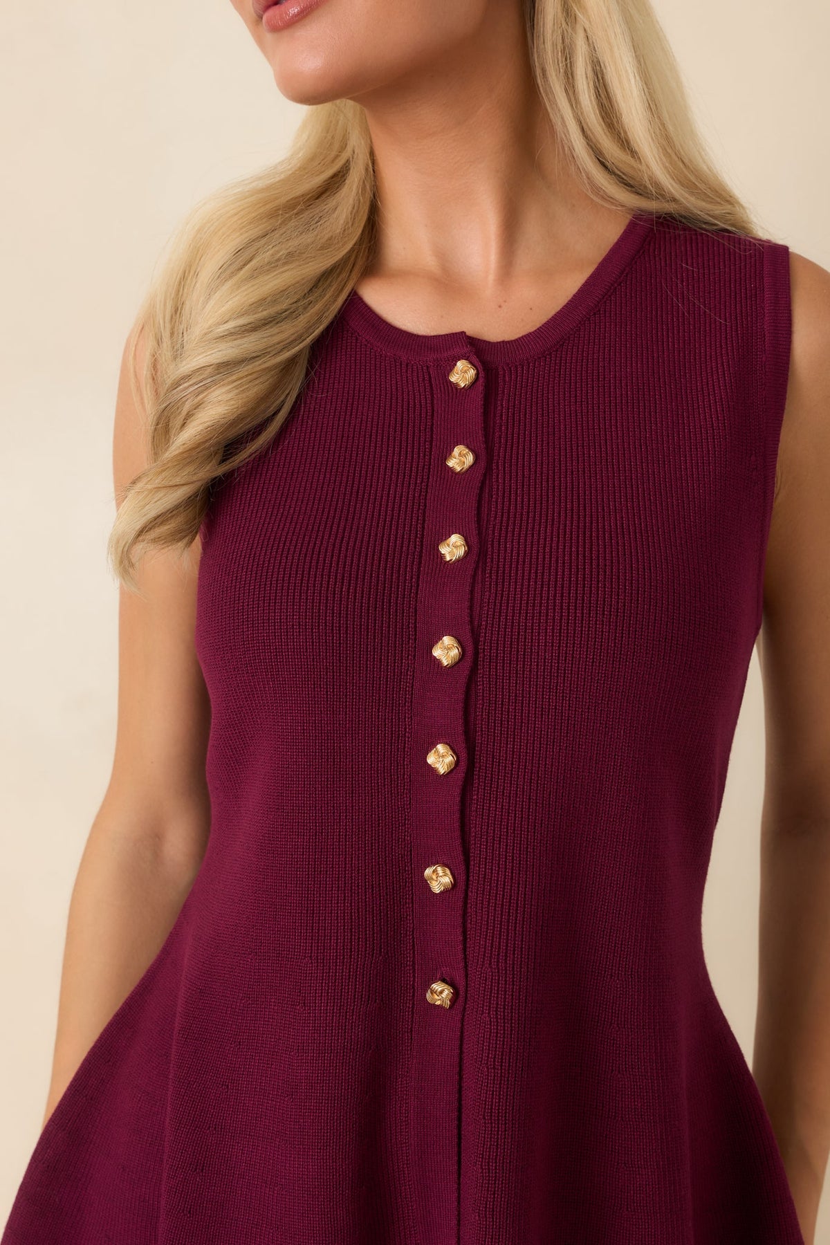 Everything in Place Wine Red Knit Peplum Top