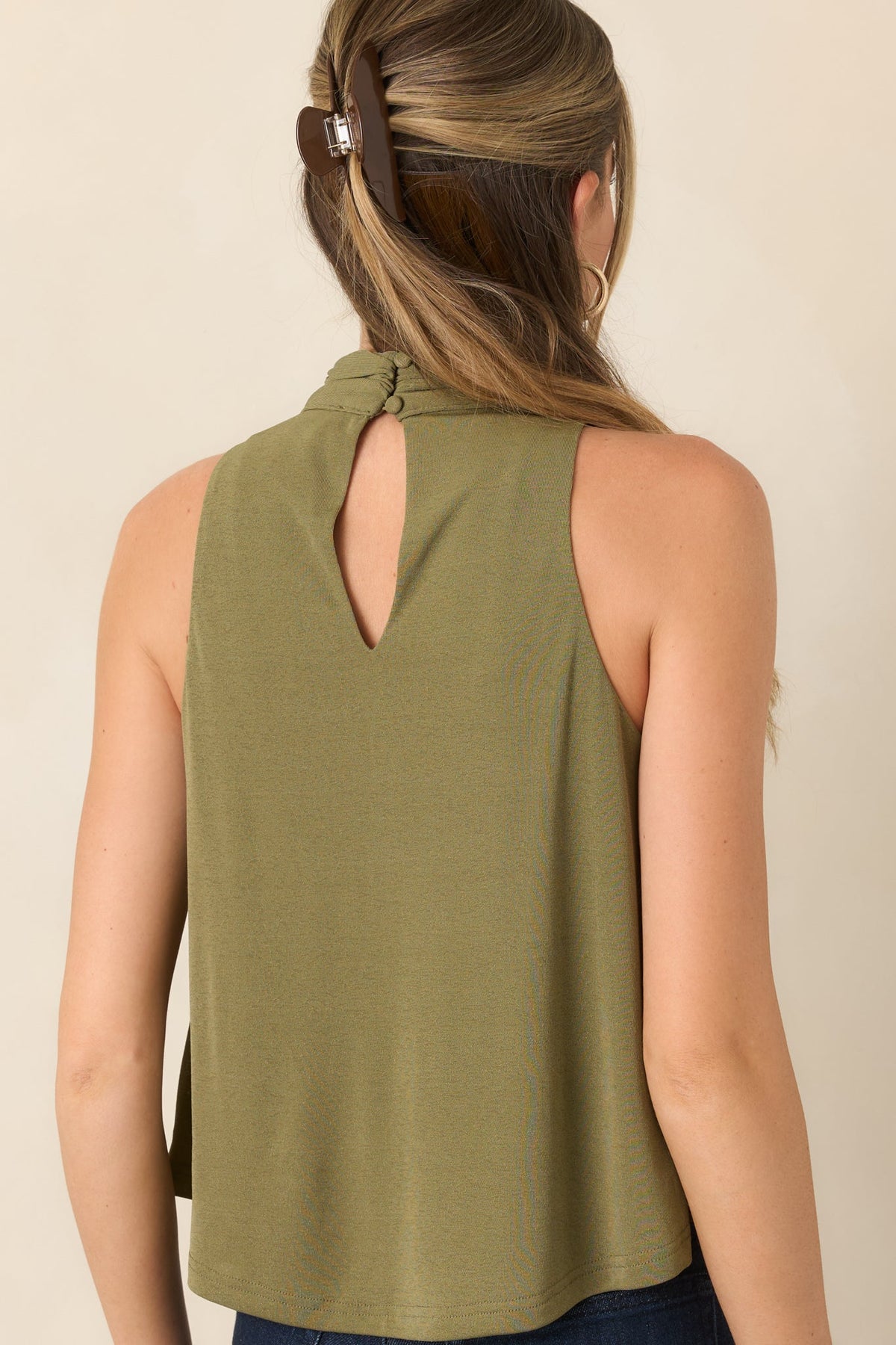 MINKPINK Aster Olive Green High Neck Jersey Top