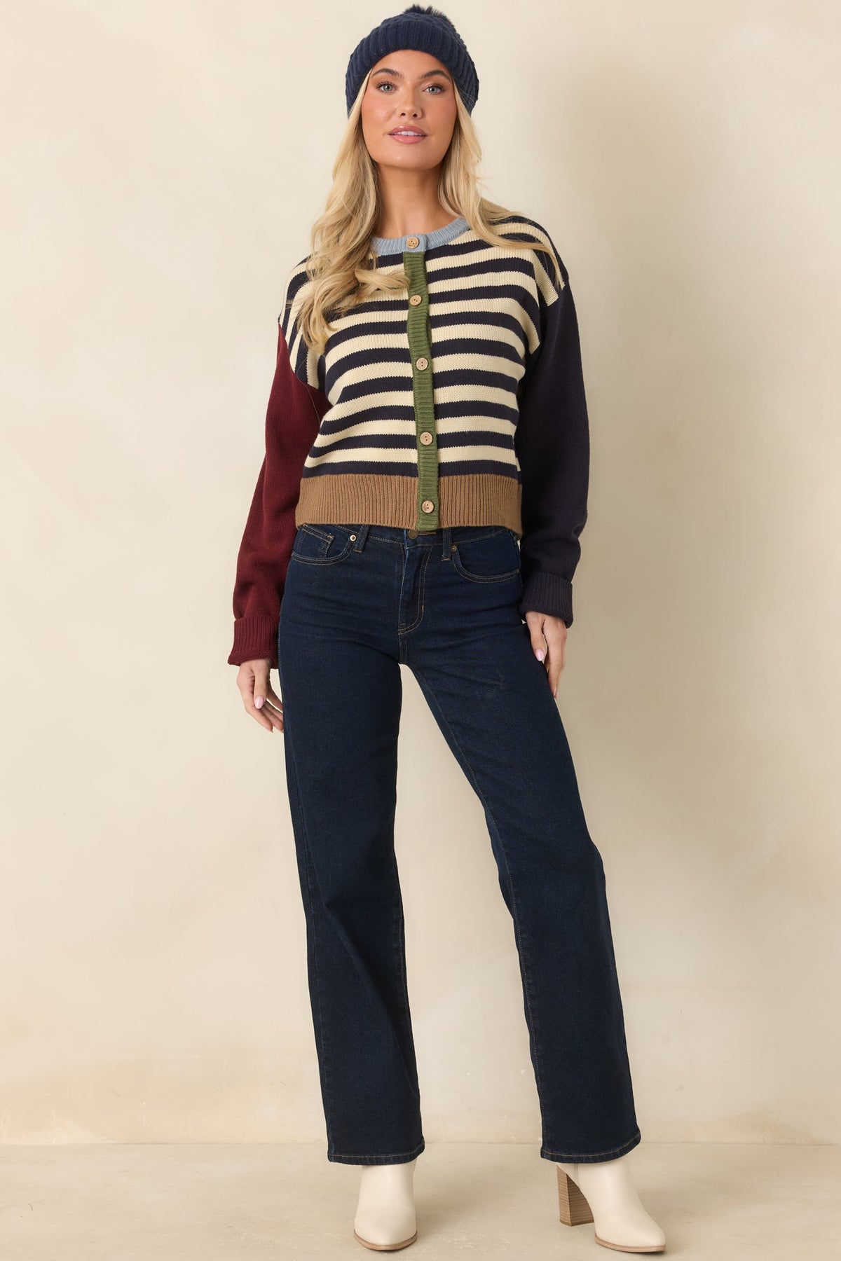 A Little of Everything Navy Multi Stripe Colorblock Cardigan