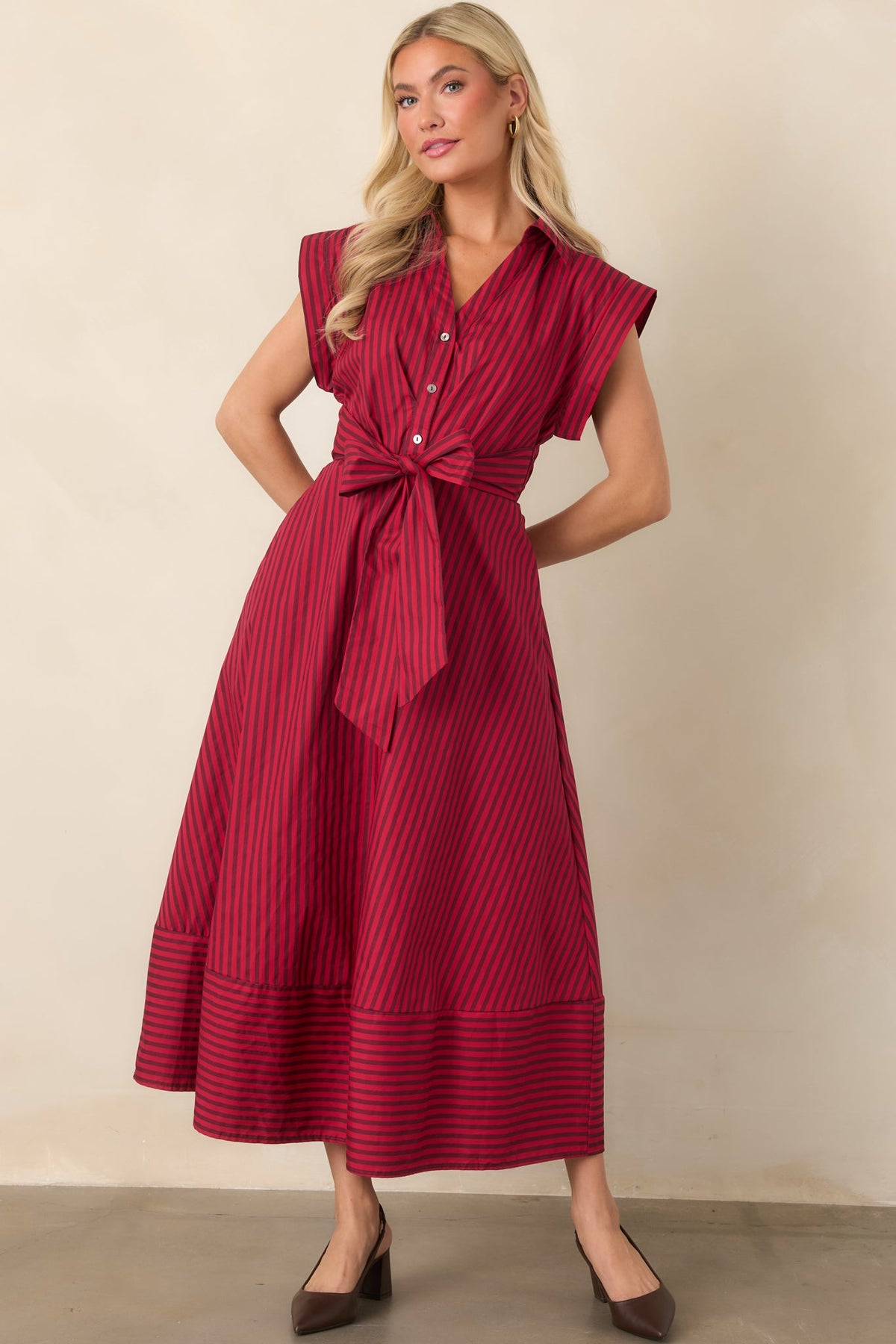 Lunch on the Riviera Red Stripe Cotton Midi Dress
