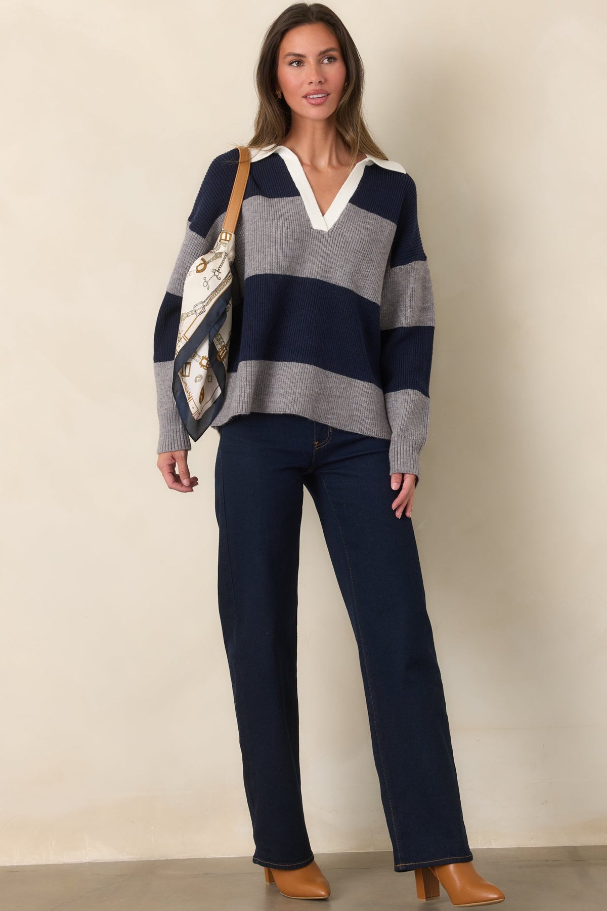 Making the Team Navy & Heather Gray Collared Rugby Sweater