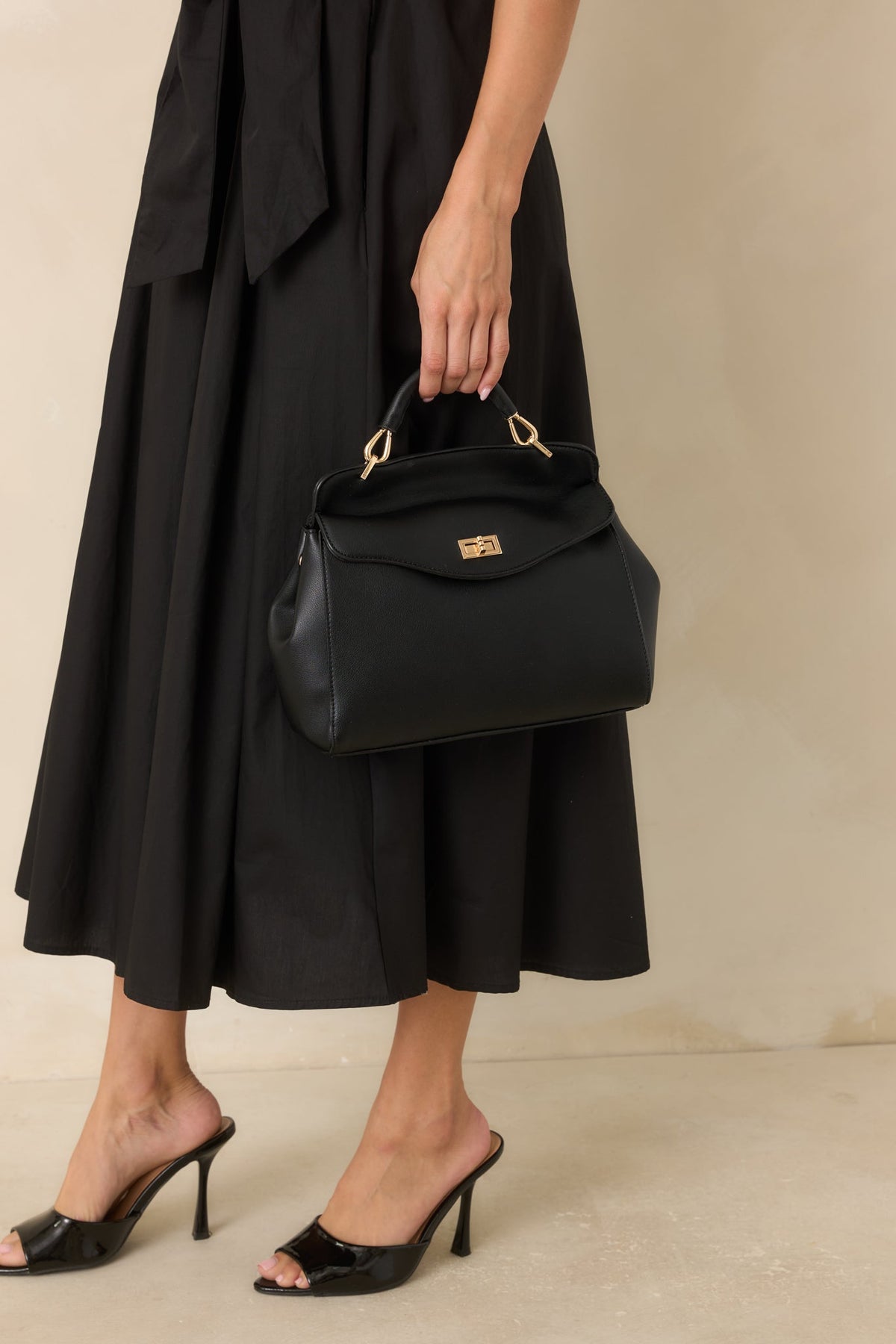 If You Insist Black Faux Leather Twist Lock Handbag