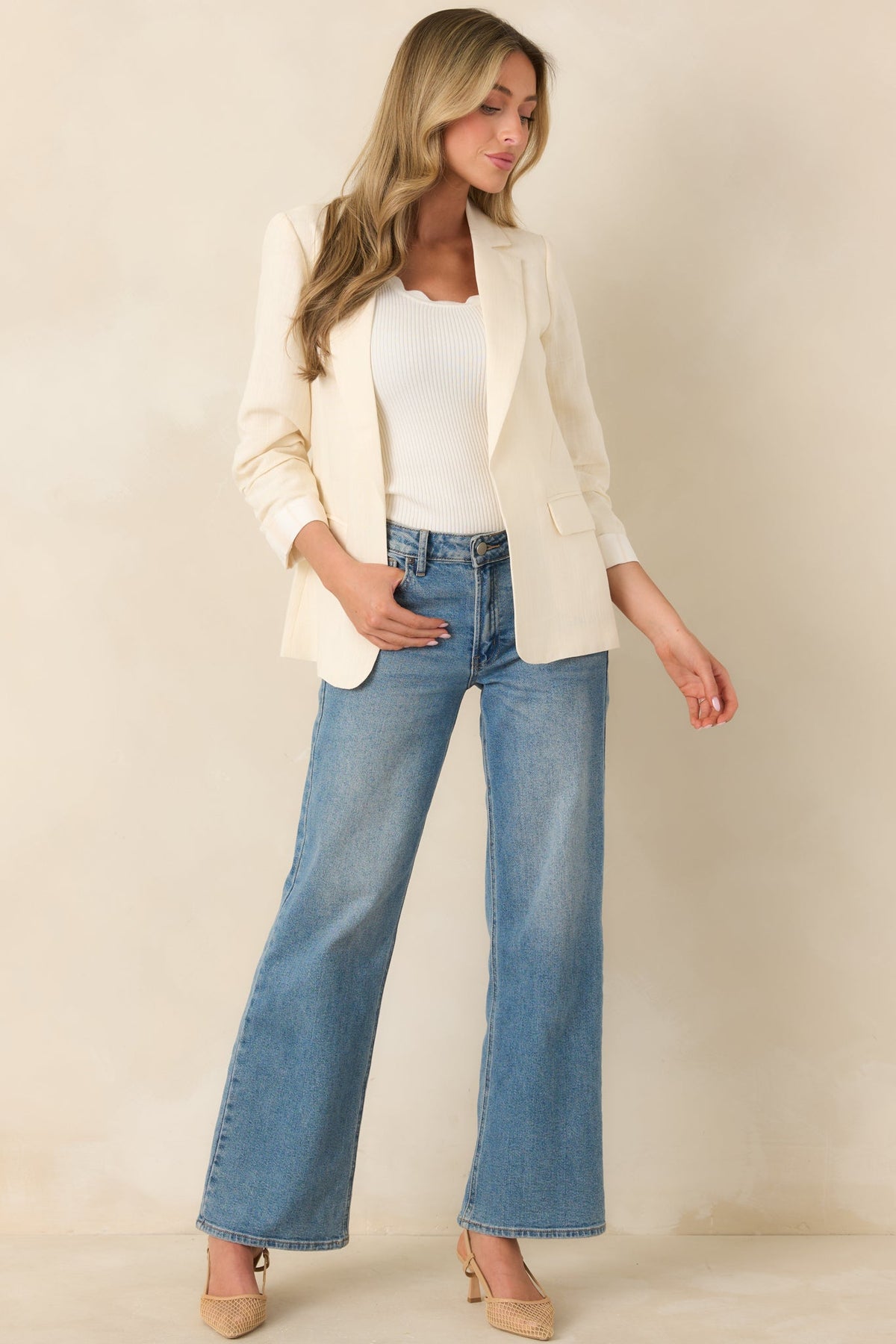 Boardwalk Executive Ivory Linen Blend 3/4 Sleeve Blazer