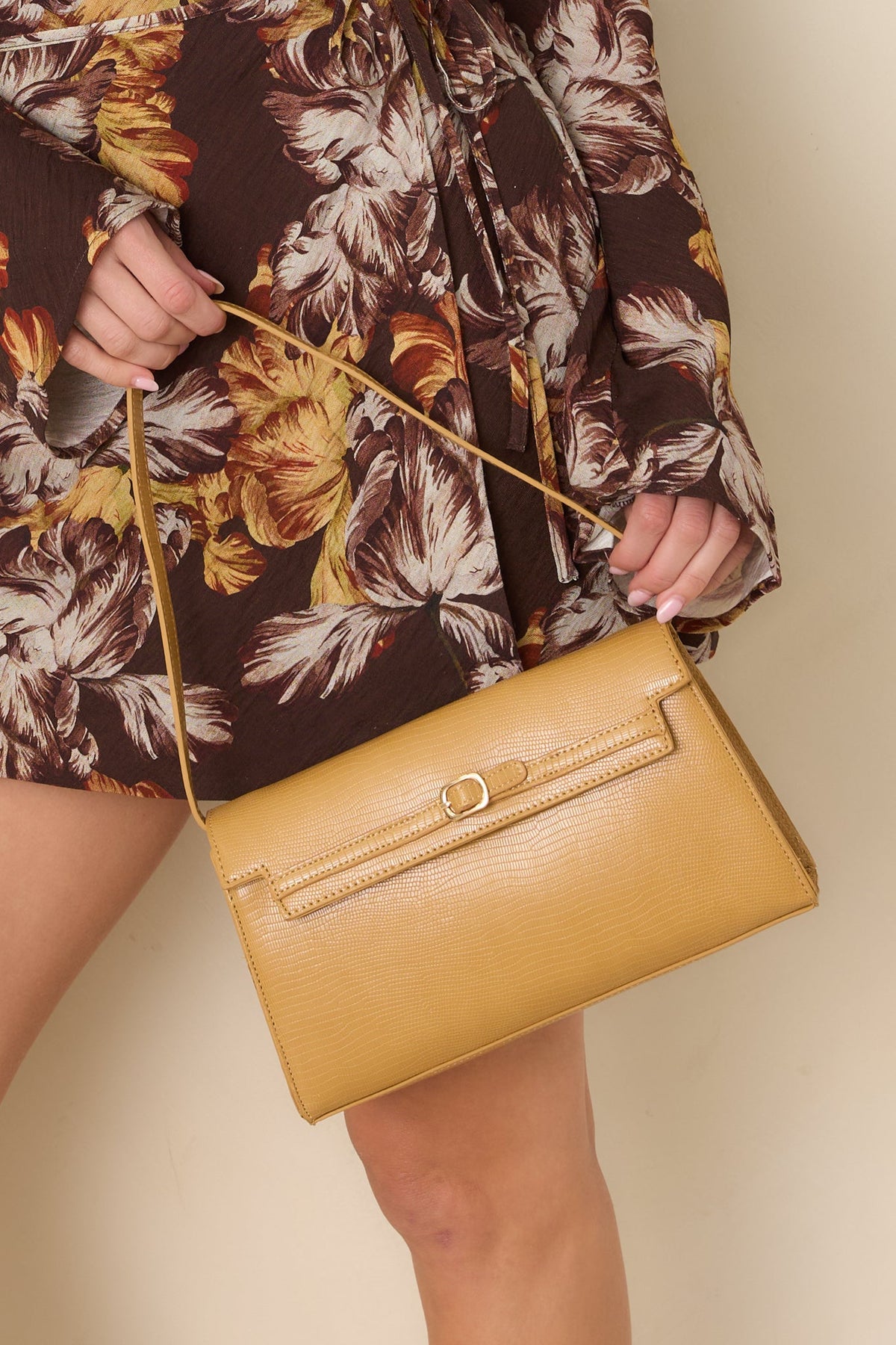 Signed And Sealed Honey Faux Leather Textured Shoulder Bag