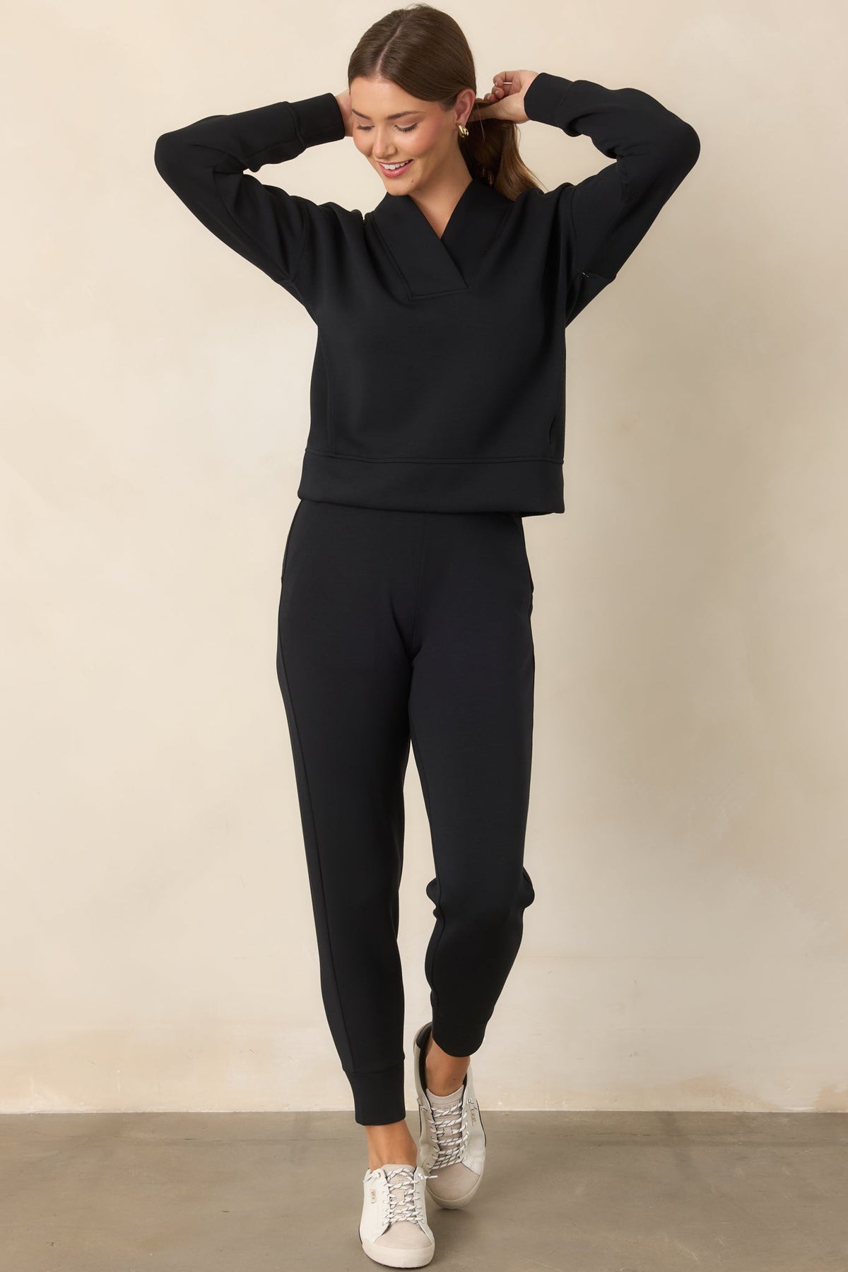 SPANX AirEssentials® Very Black V-Neck Long Sleeve Sweatshirt