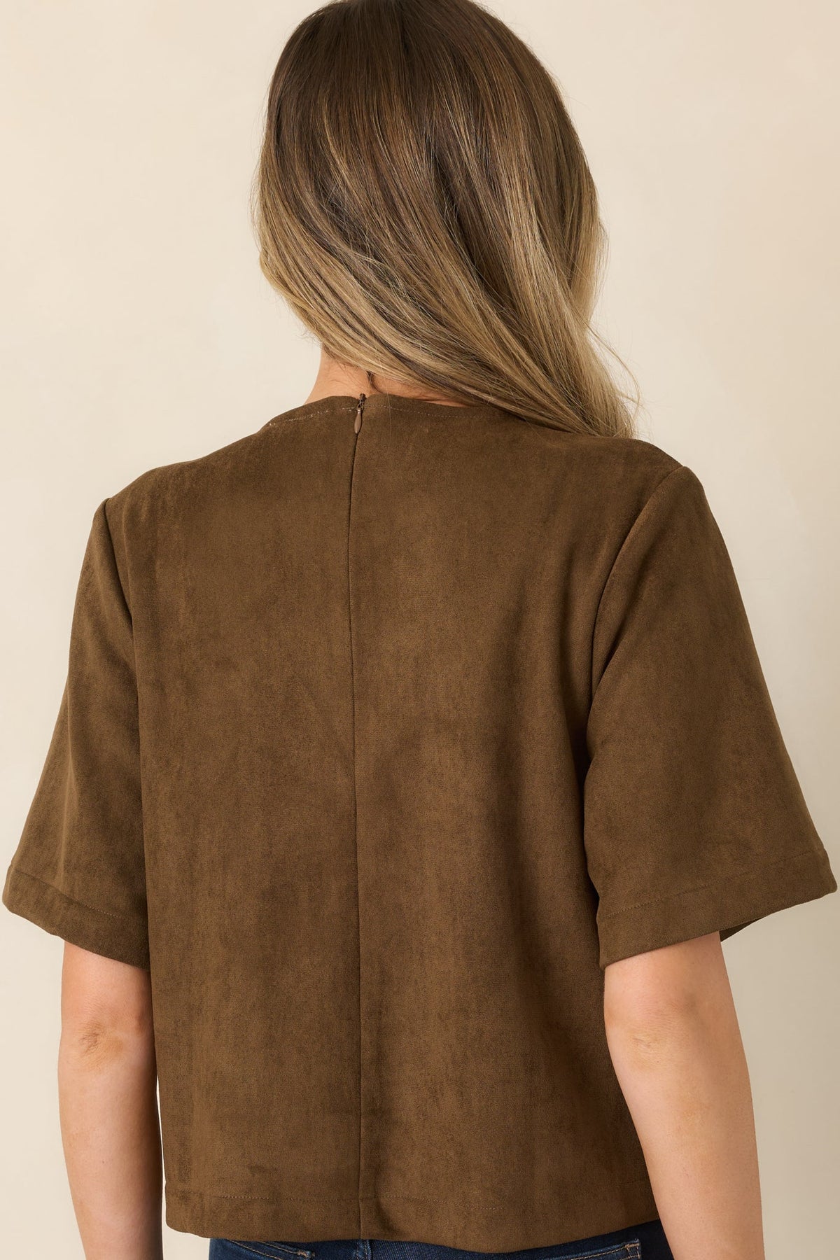 Take the Reins Brown Suede Short Sleeve Pocket Top