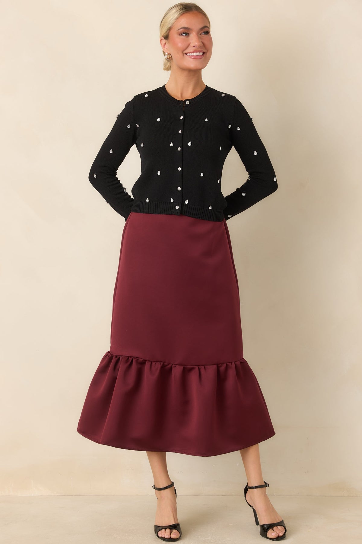 En Saison Serena Black Rhinestone-Embellished Cardigan