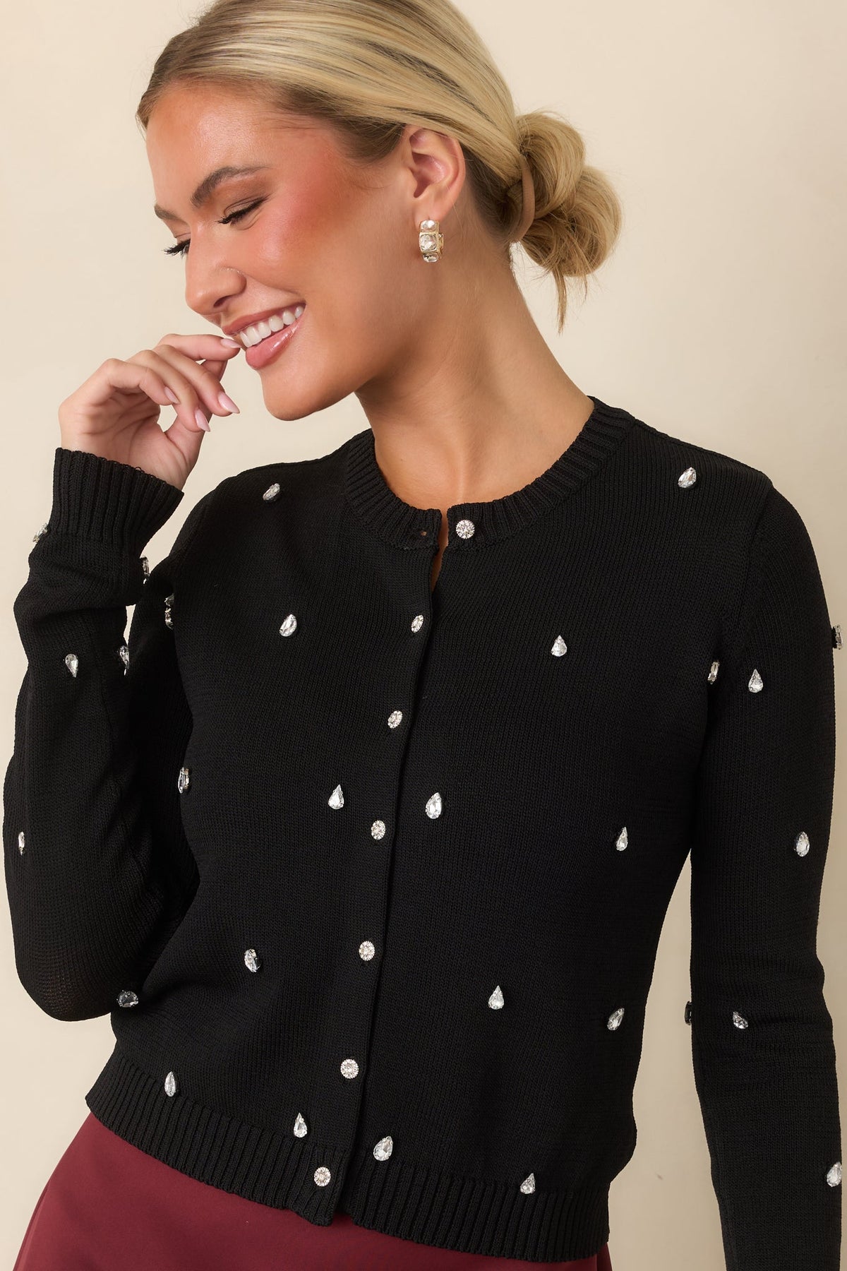 En Saison Serena Black Rhinestone-Embellished Cardigan