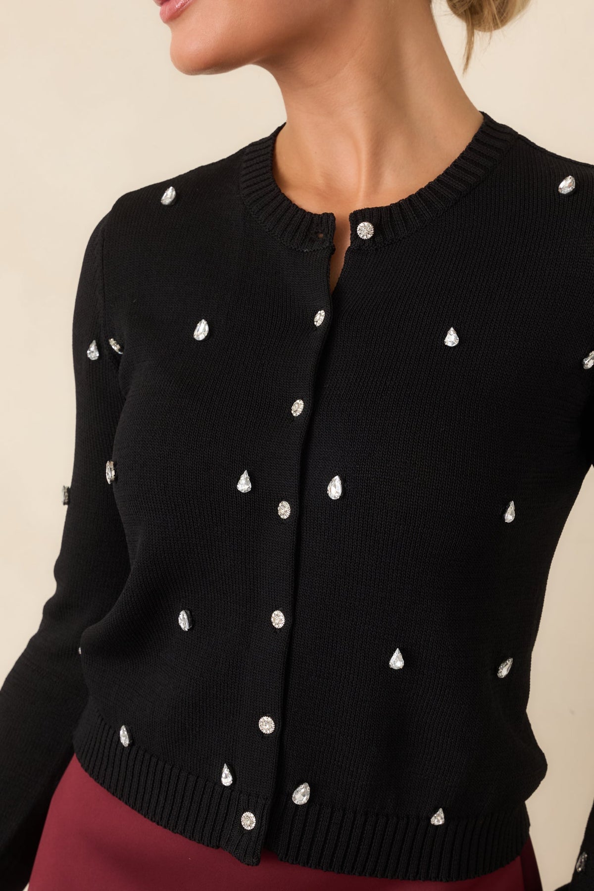 En Saison Serena Black Rhinestone-Embellished Cardigan