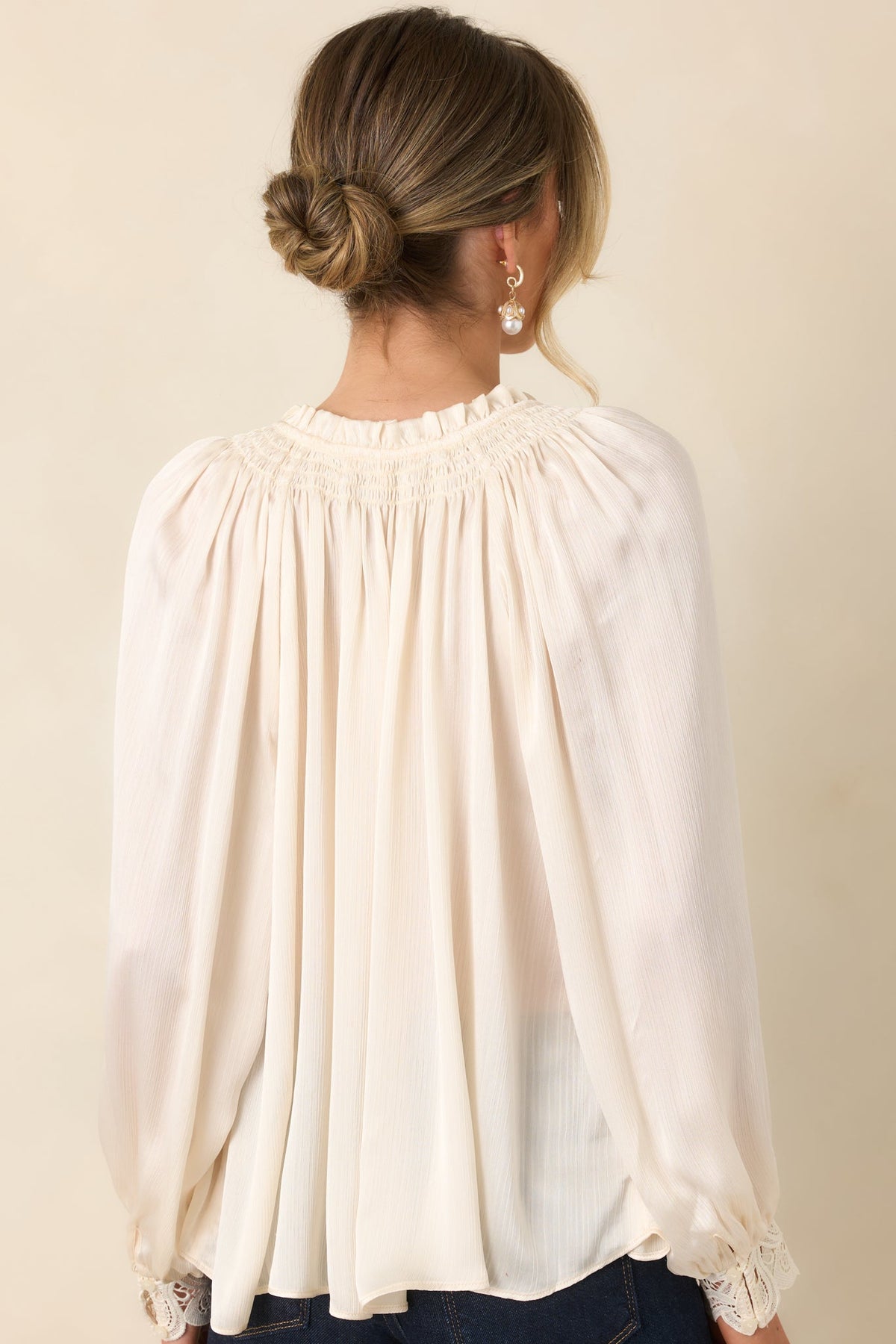 A Delicate Balance Ivory Lace Cuff Blouse