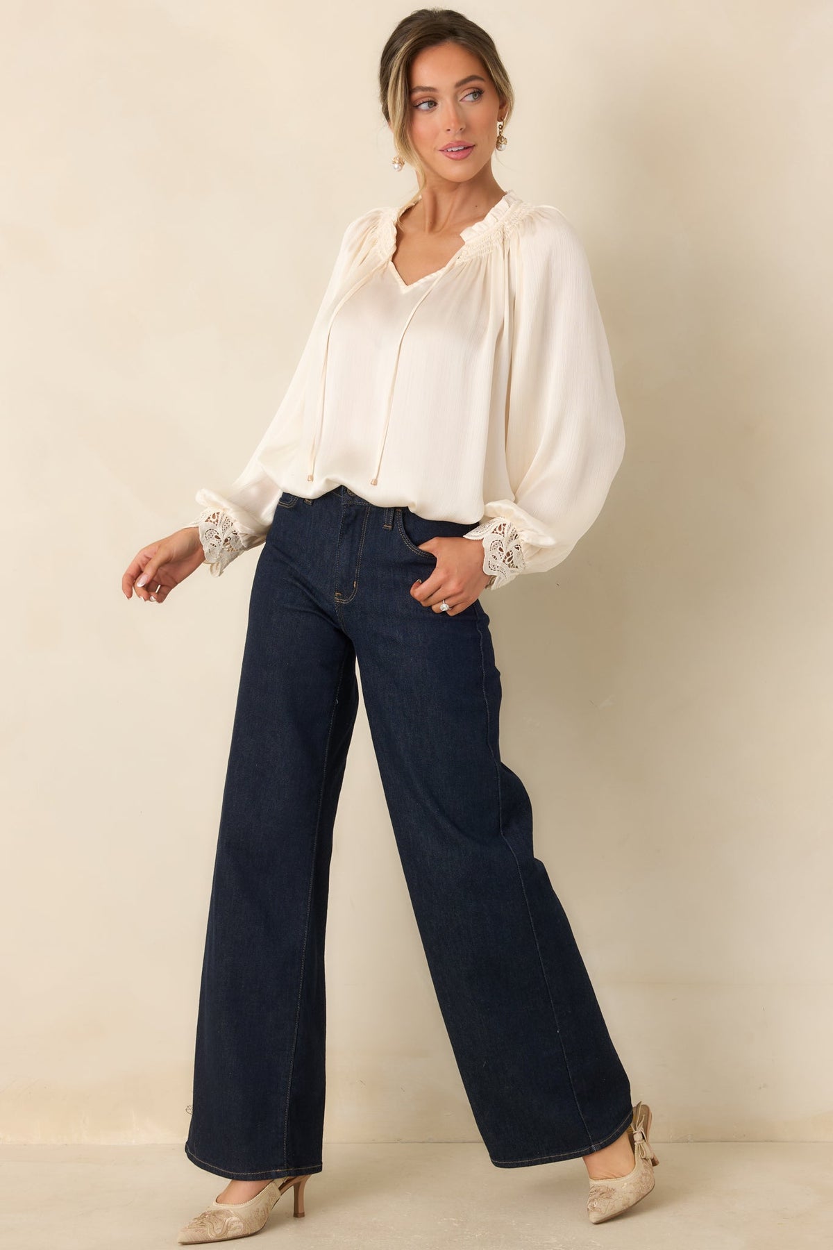 A Delicate Balance Ivory Lace Cuff Blouse