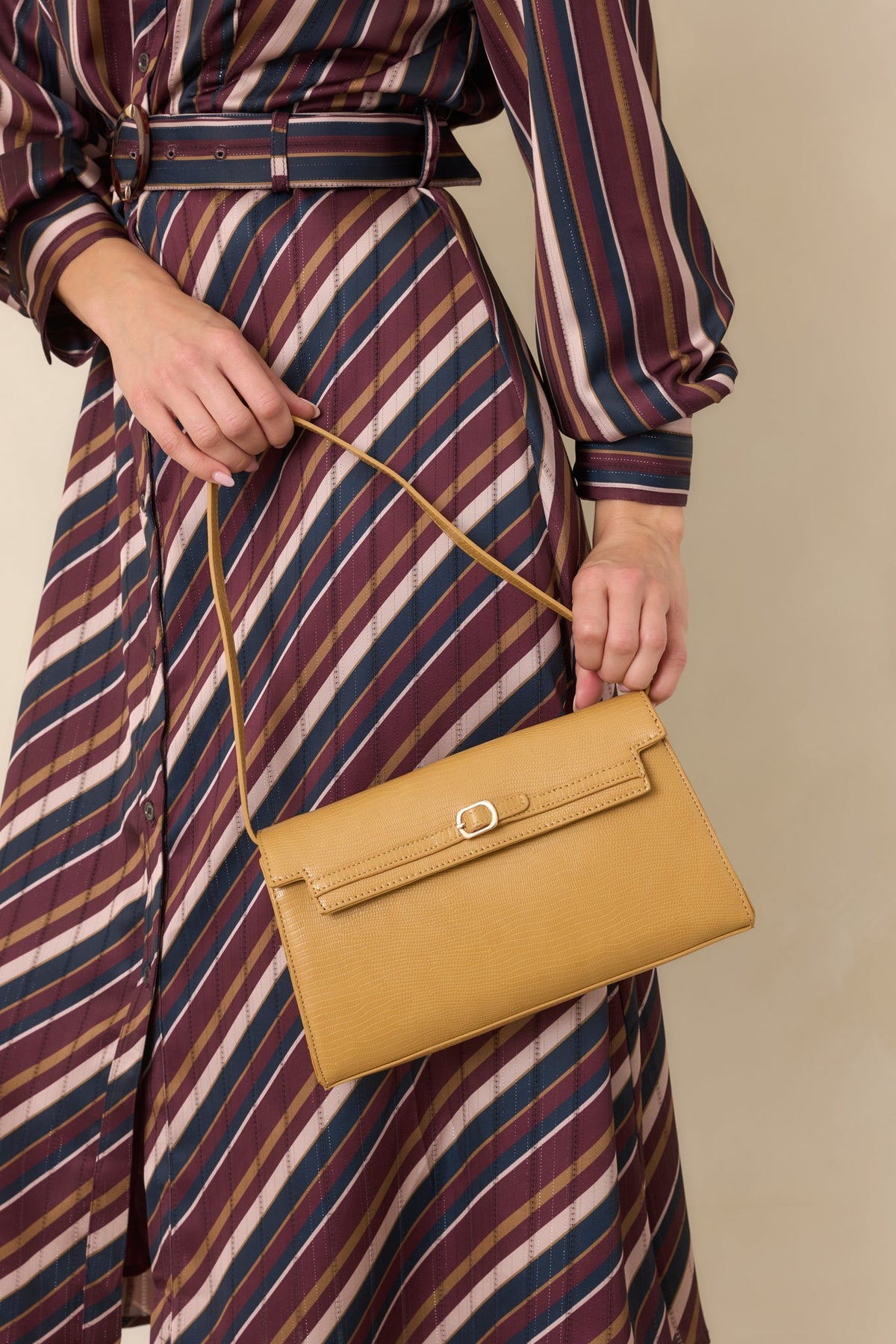 Signed And Sealed Honey Faux Leather Textured Shoulder Bag