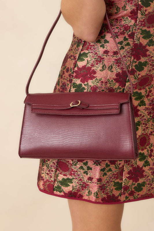 Signed And Sealed Burgundy Faux Leather Textured Shoulder Bag