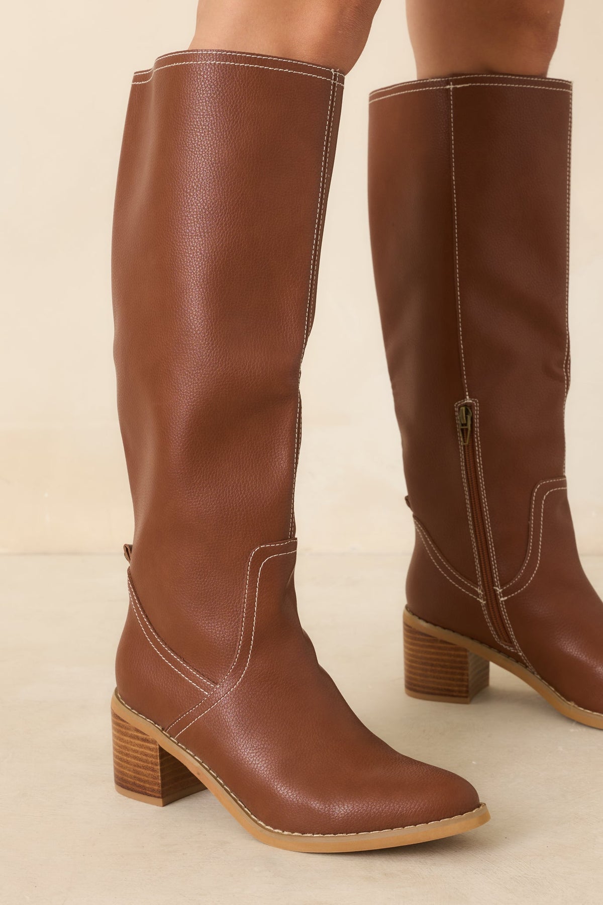 For Good Reason Cognac Textured Faux Leather Knee High Boots