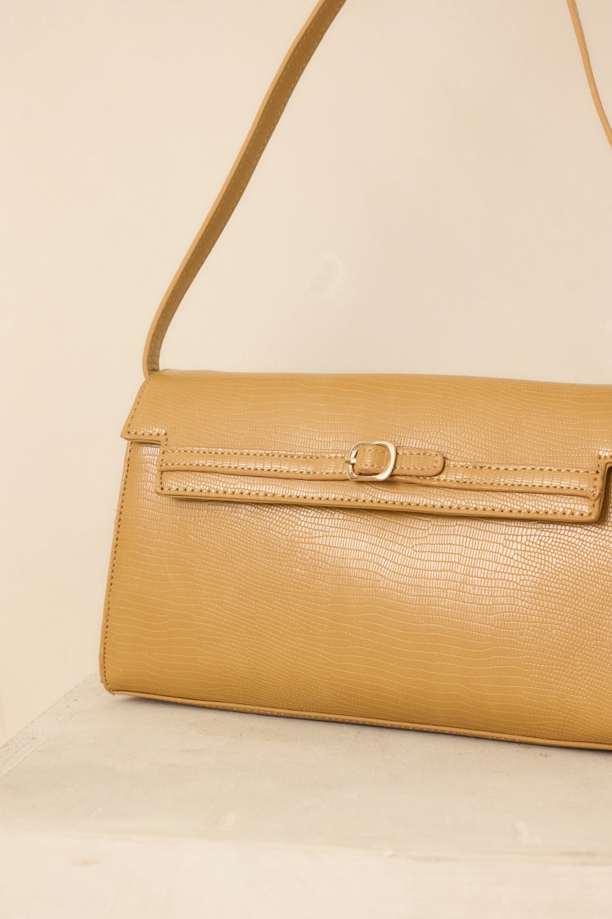 Signed And Sealed Honey Faux Leather Textured Shoulder Bag