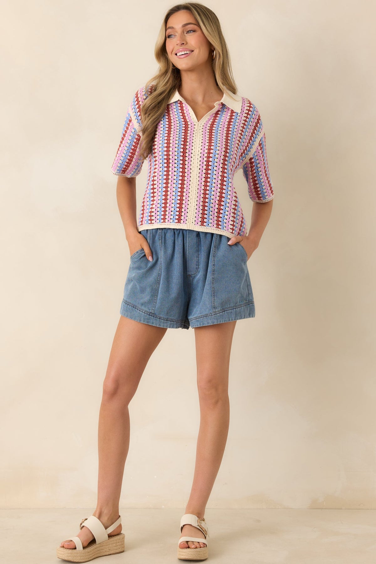 FRNCH Missy Violet Multi Stripe Cotton Blend Knit Top