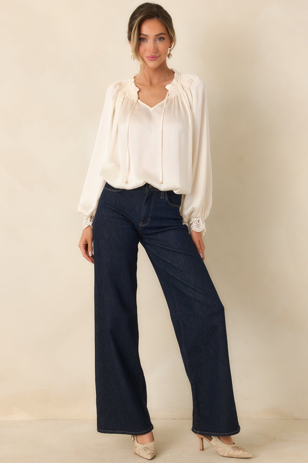 A Delicate Balance Ivory Lace Cuff Blouse