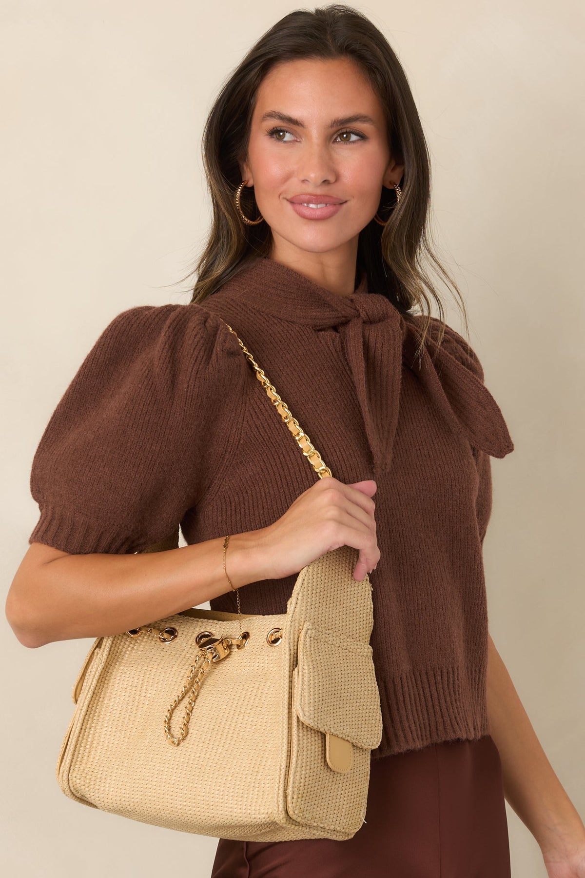 Where the Day Takes You Natural Woven Shoulder Bag