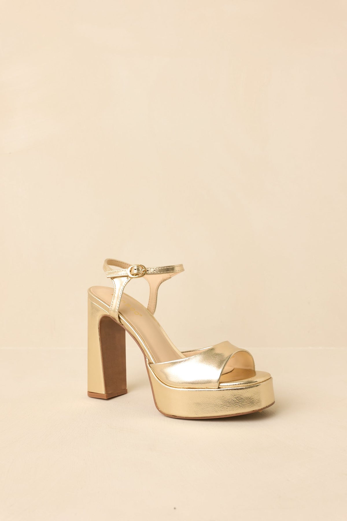 In Total Control Gold Metallic Faux Leather Platform Block Heels