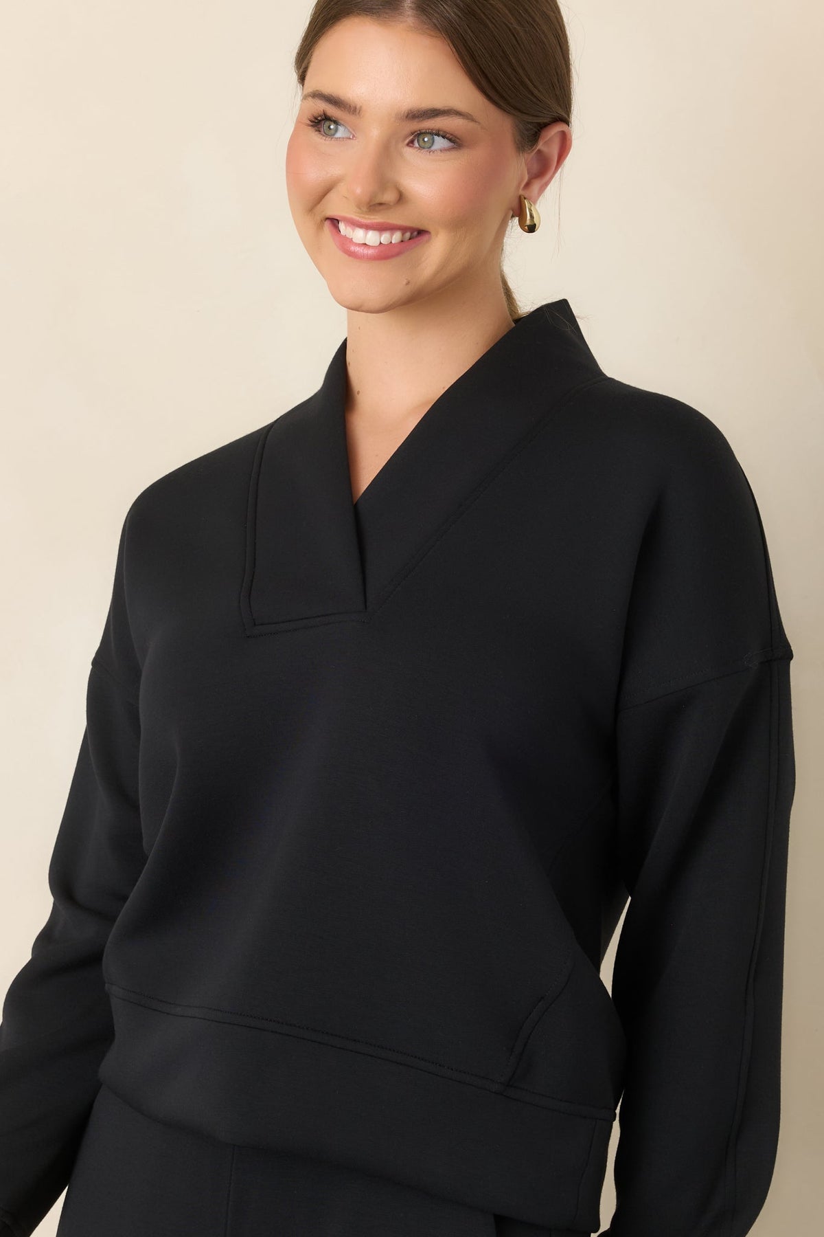 SPANX AirEssentials® Very Black V-Neck Long Sleeve Sweatshirt