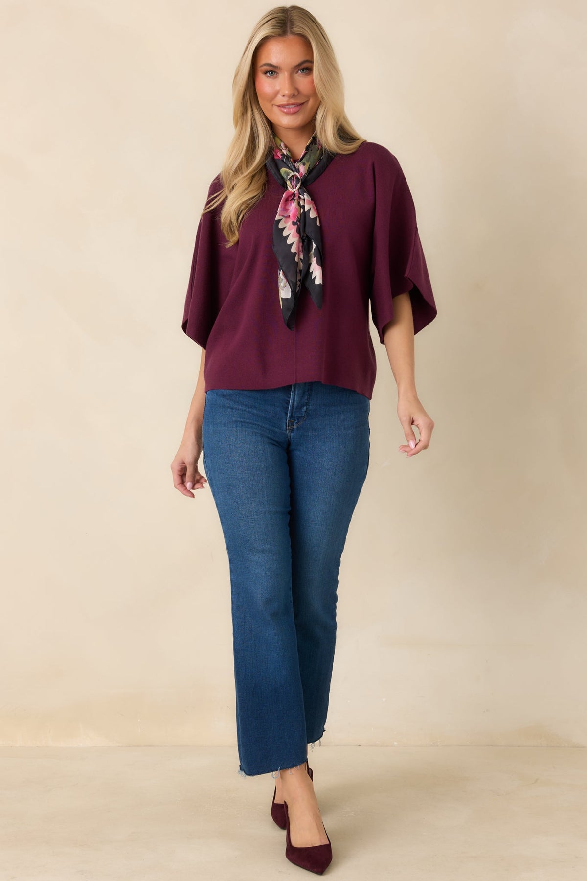 Perfectly Content Merlot Purple Knit Poncho Top