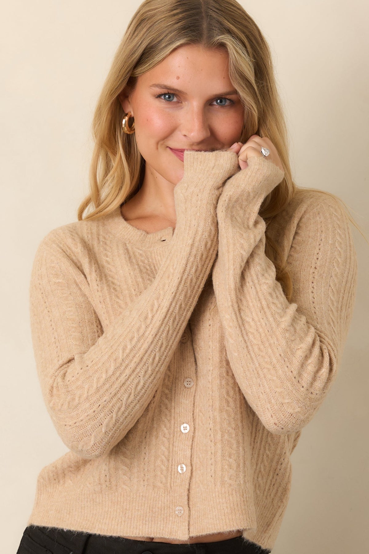 Z Supply Medina Macaroon Beige Cable Knit Cardigan