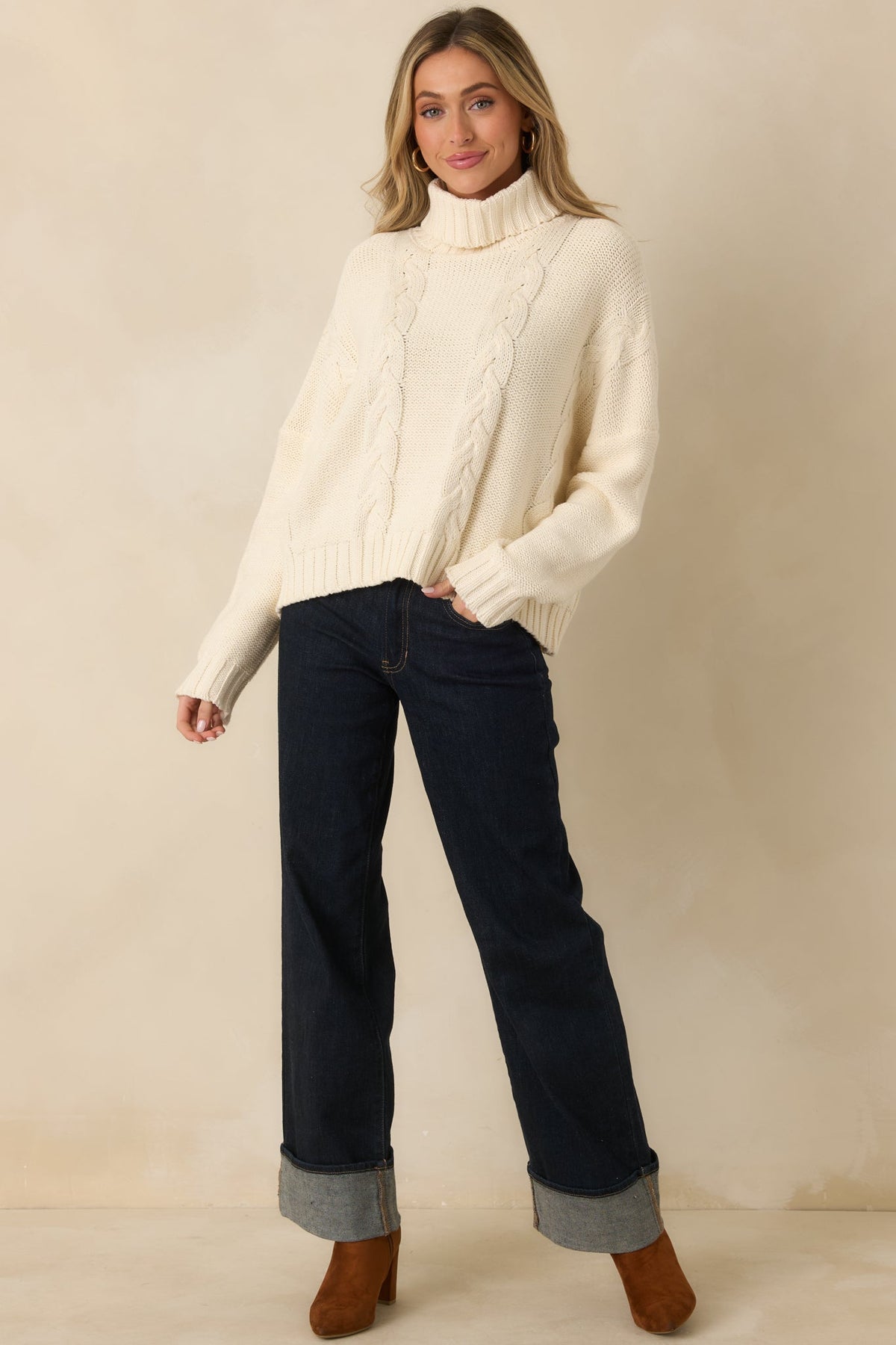 Prosperina Beckett Ivory Cable Knit Turtleneck Sweater (RESTOCK OCTOBER)