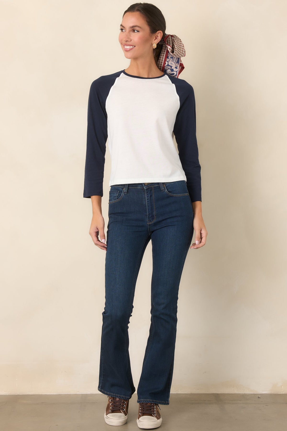 Good American Chalk White Long Sleeve Raglan Tee
