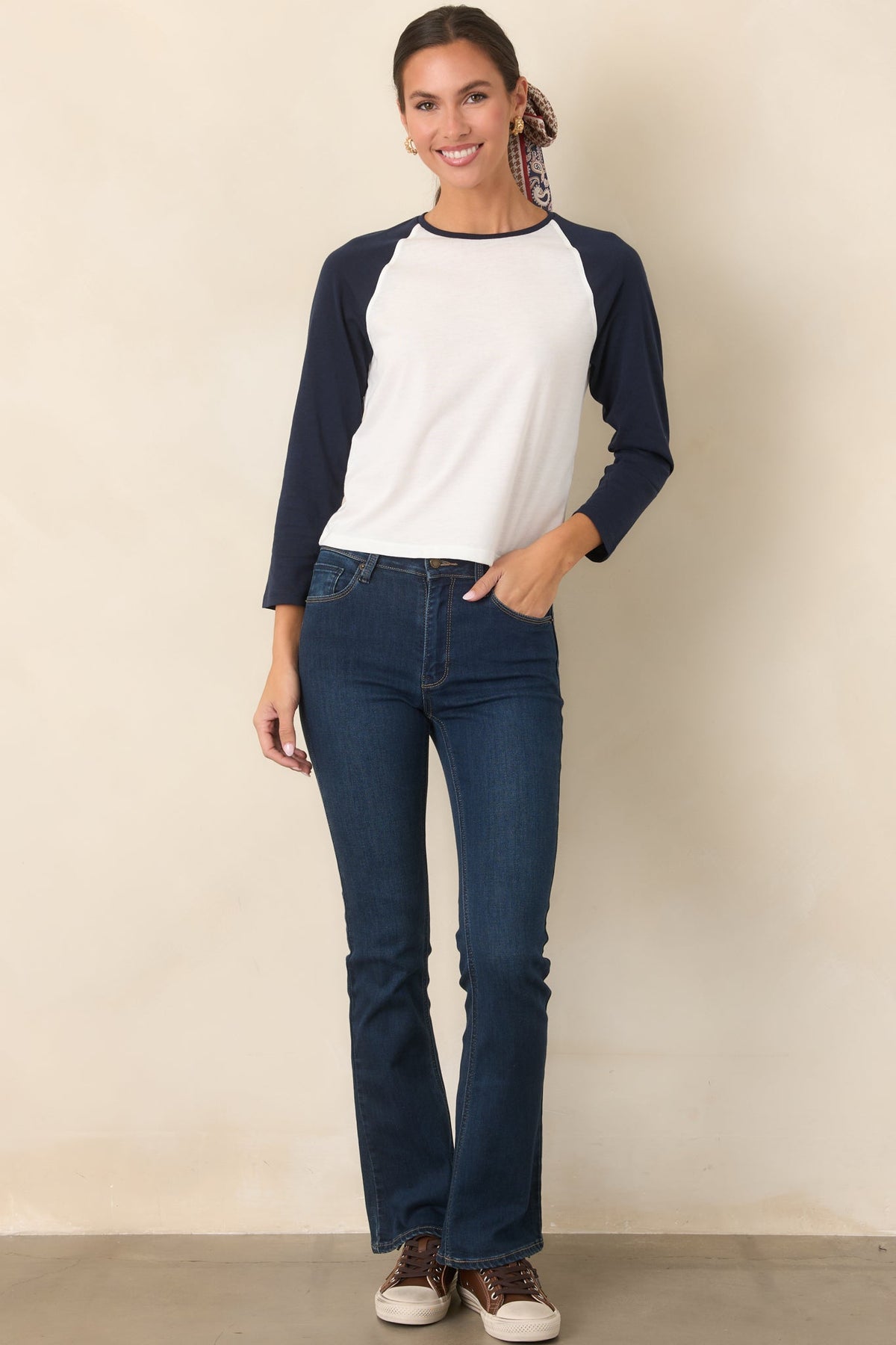 Good American Chalk White Long Sleeve Raglan Tee