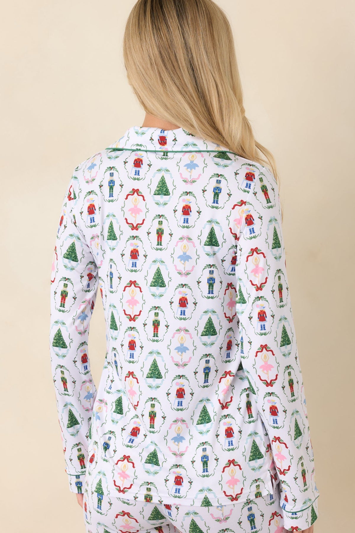 Holiday Brigade White Multi Nutcracker Long Sleeve Button Up Pajama Top