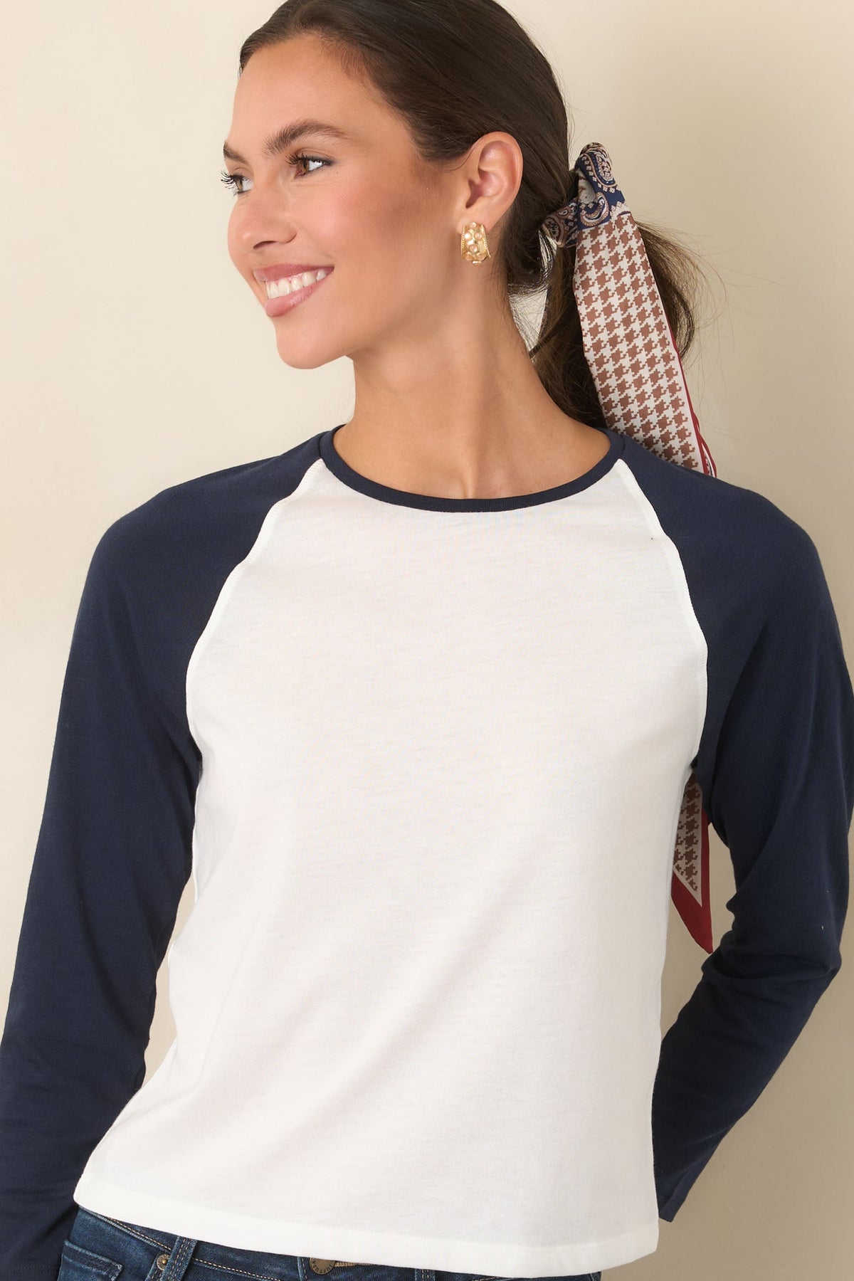 Good American Chalk White Long Sleeve Raglan Tee