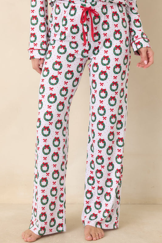 The Merriest Thing White Multi Wreath Pajama Pants