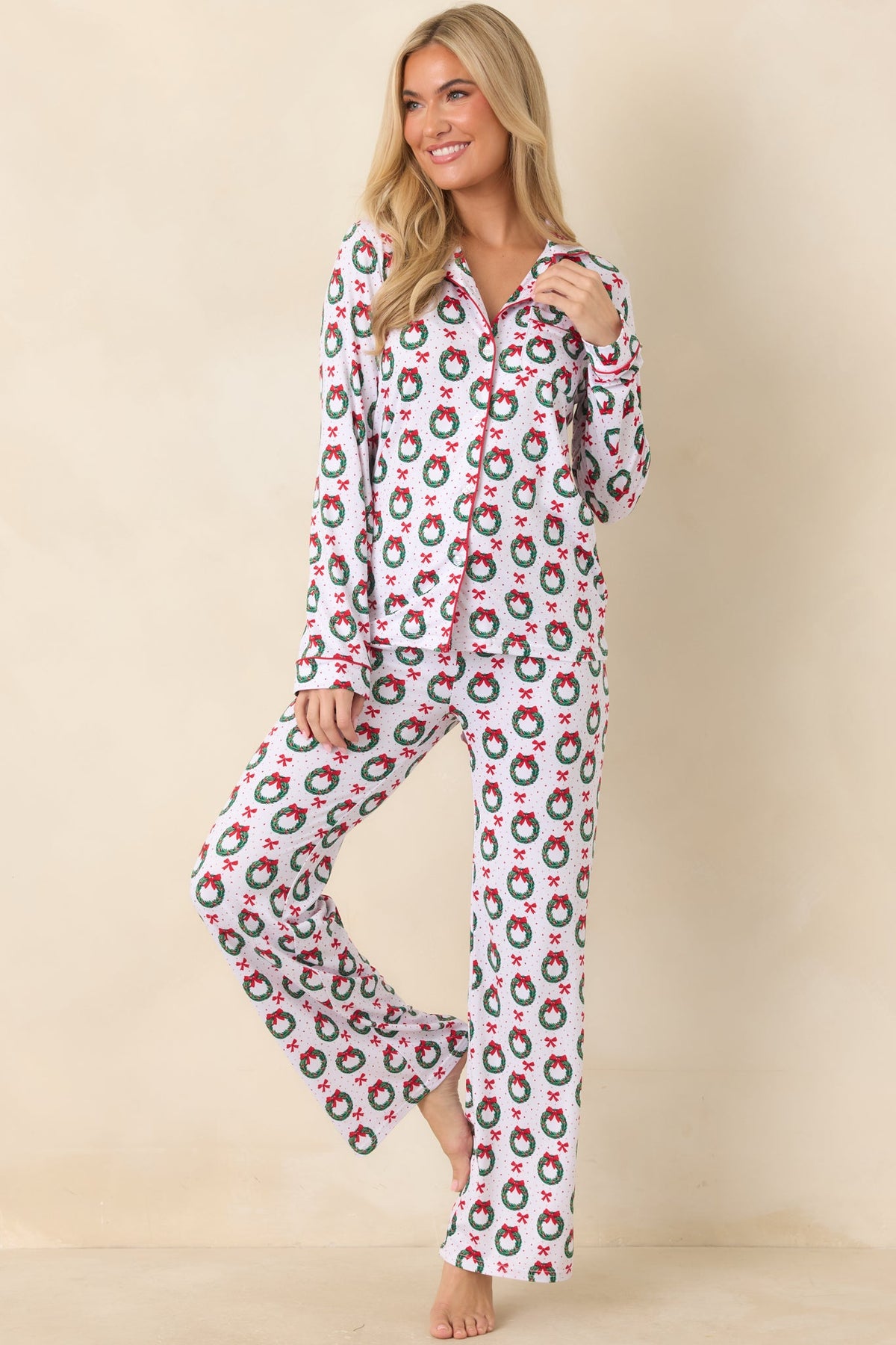 The Merriest Thing White Multi Wreath Pajama Pants