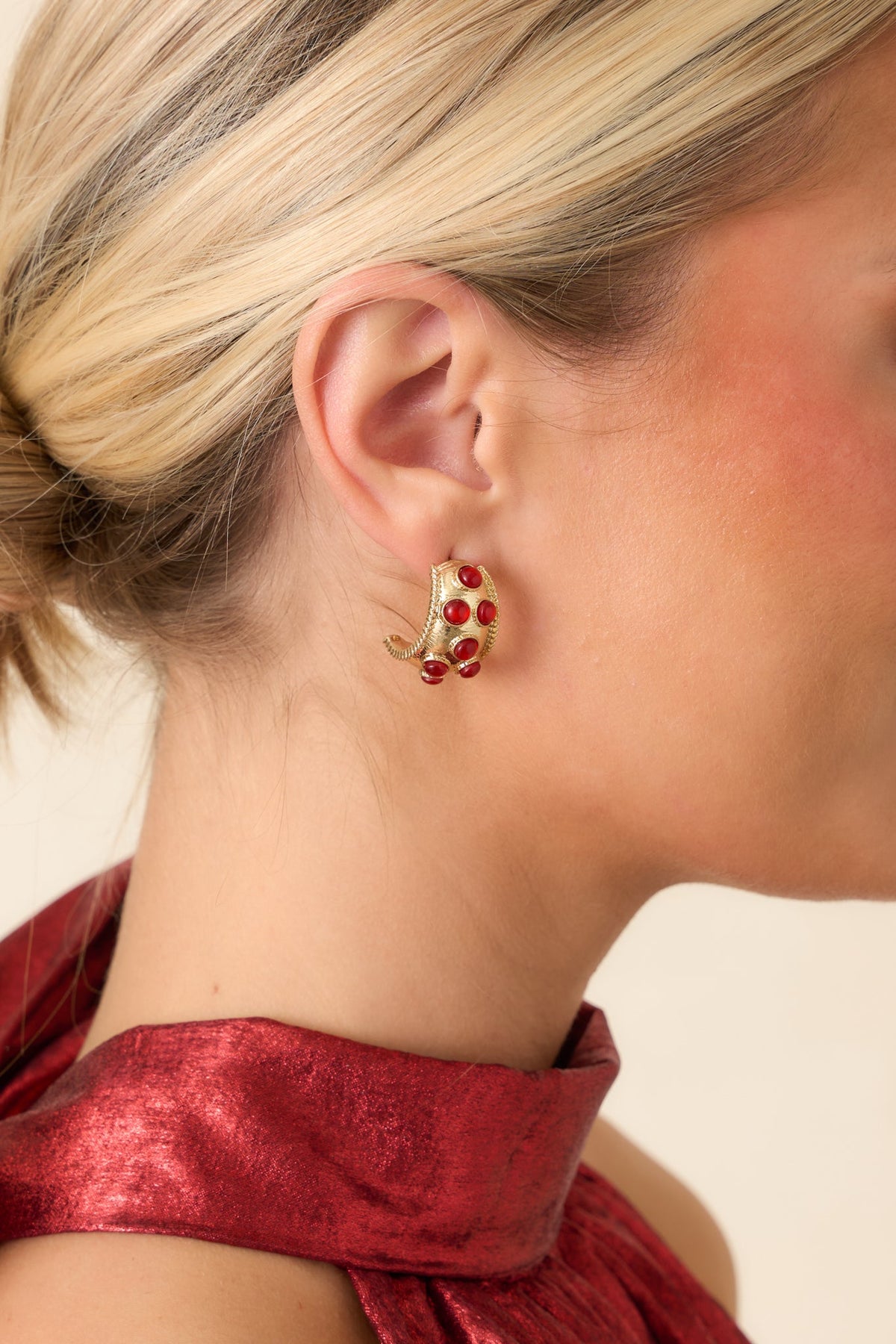 Nothing But High Hopes Gold & Red Stone Hoop Earrings