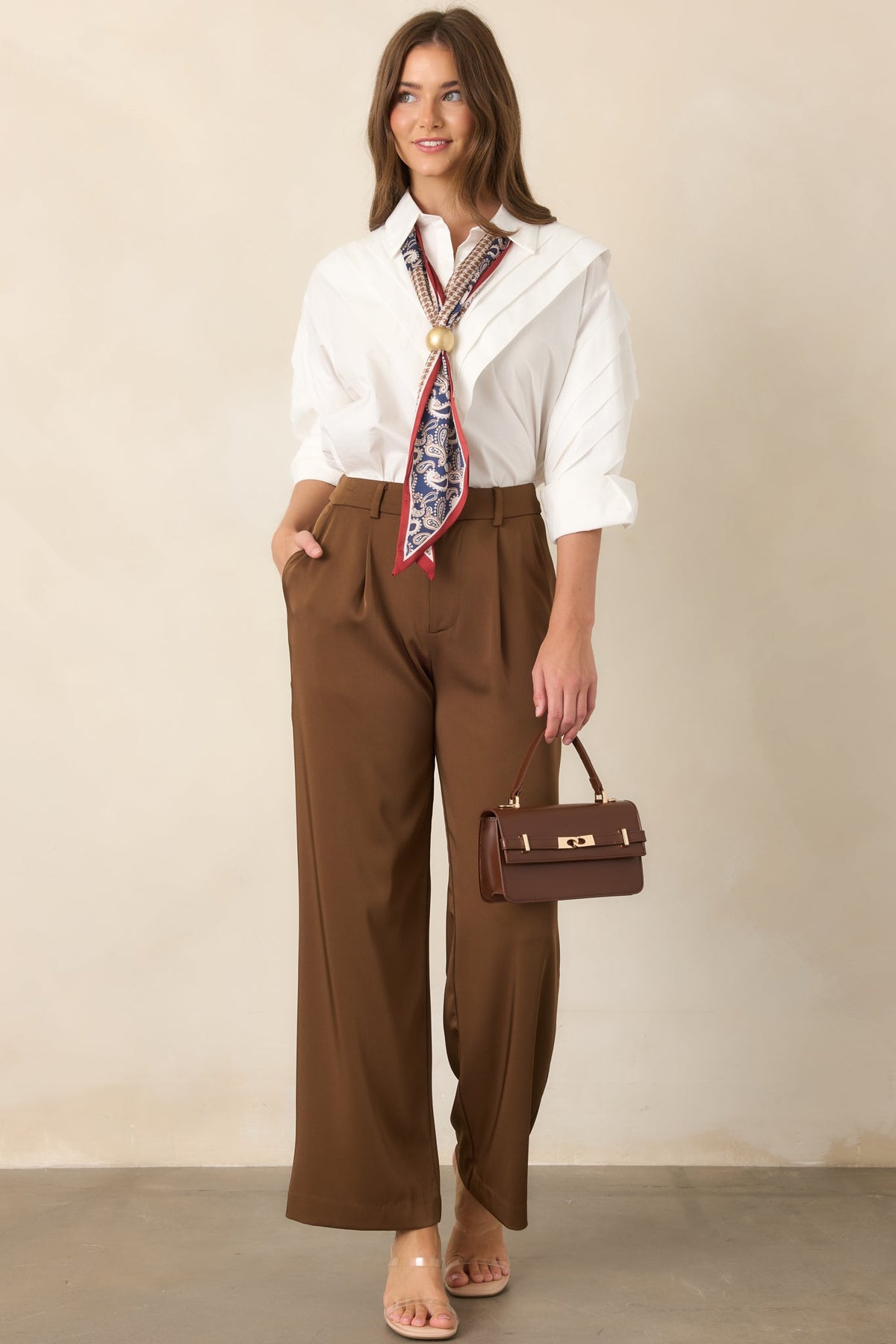 Mark My Words Brown High Waisted Wide Leg Trousers