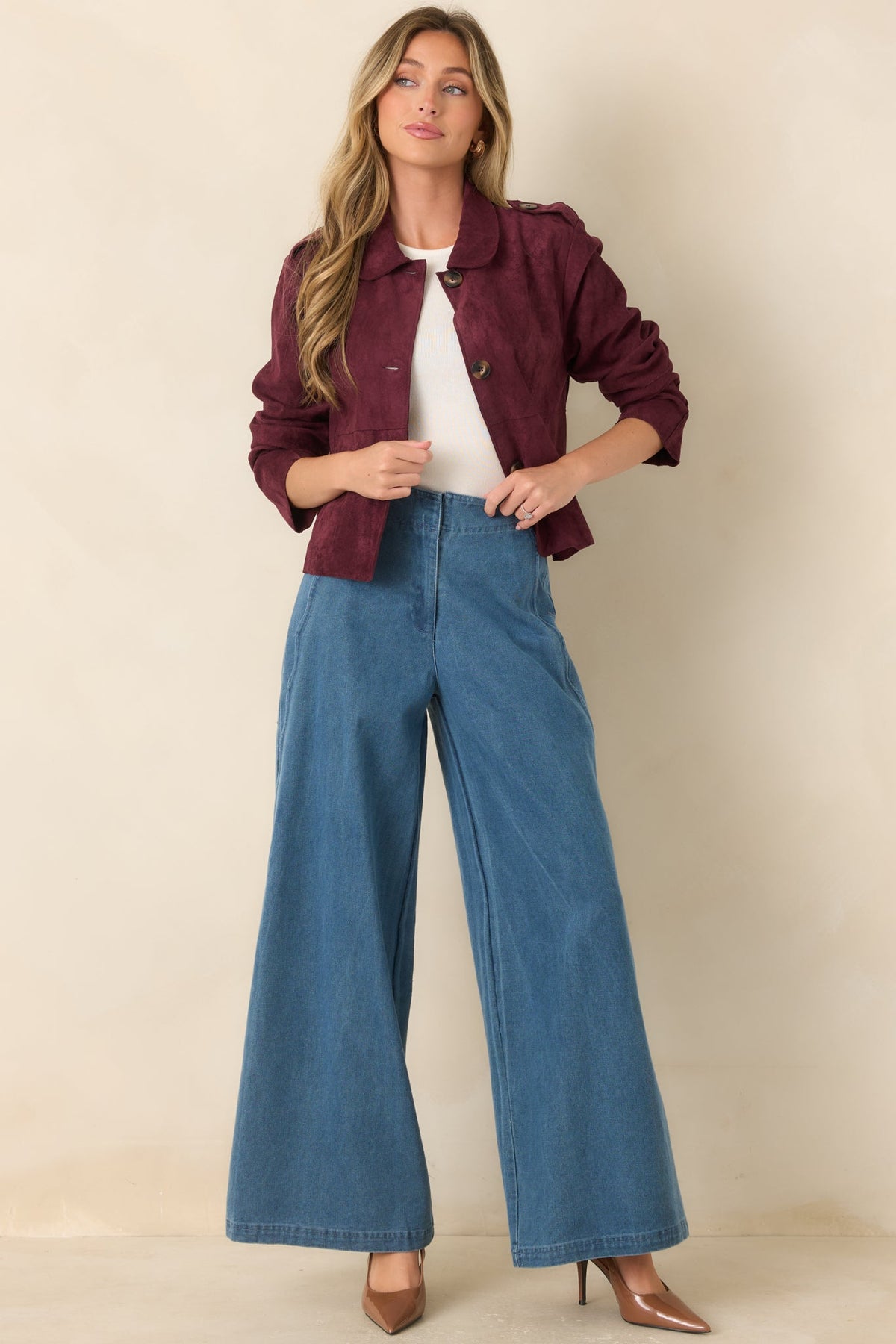 Curve Appeal Medium Wash Scalloped Edge Wide Leg Jeans