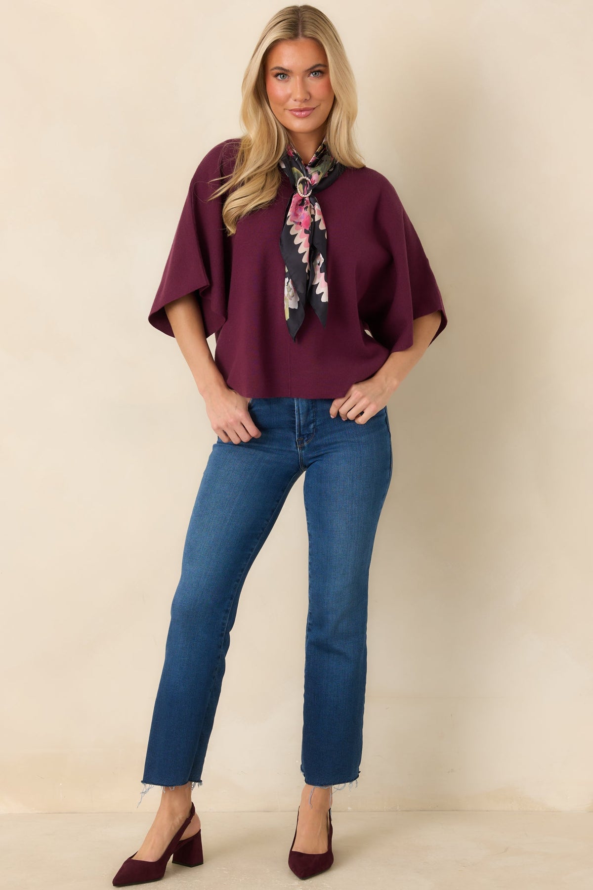 Perfectly Content Merlot Purple Knit Poncho Top