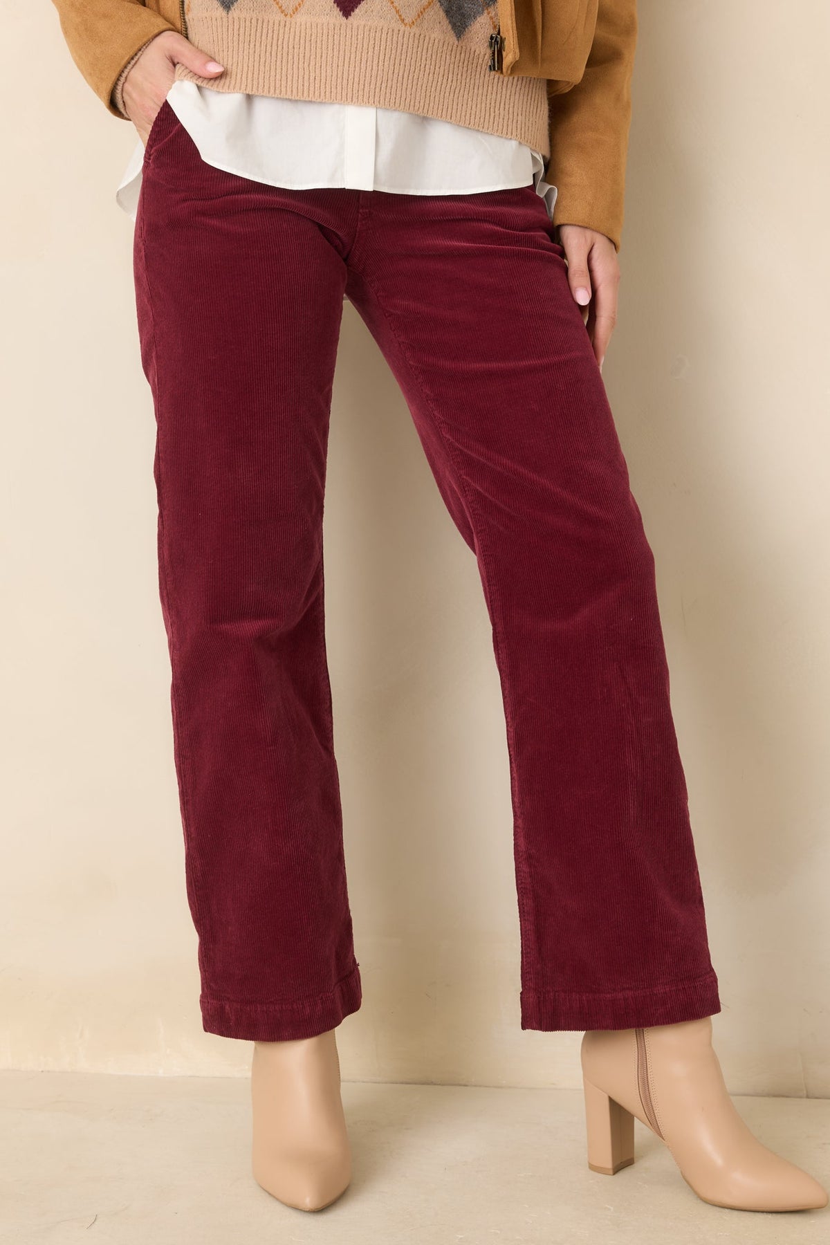 Worth Pursuing Wine Corduroy Cropped Straight Leg Pants
