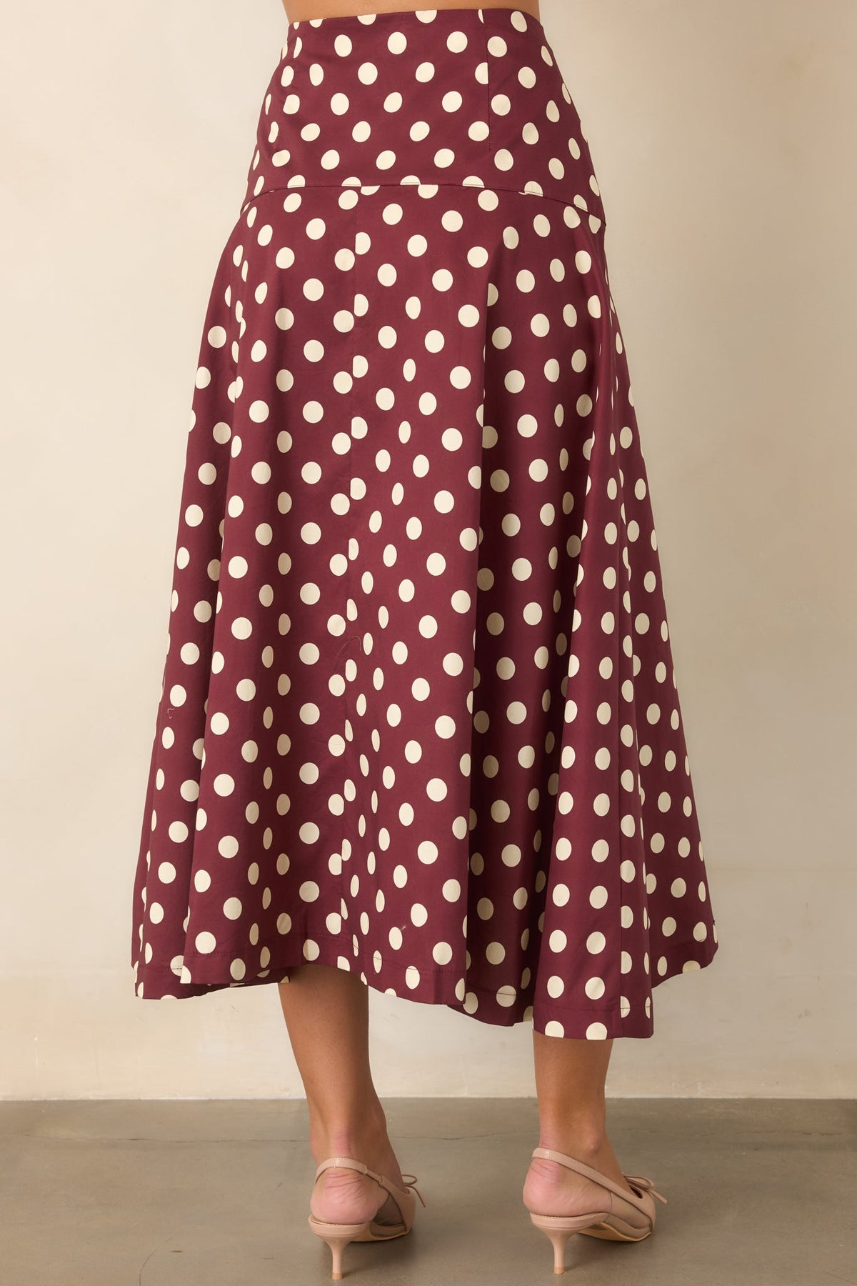 You Make a Good Point Wine & Ivory Polka Dot Cotton Midi Skirt