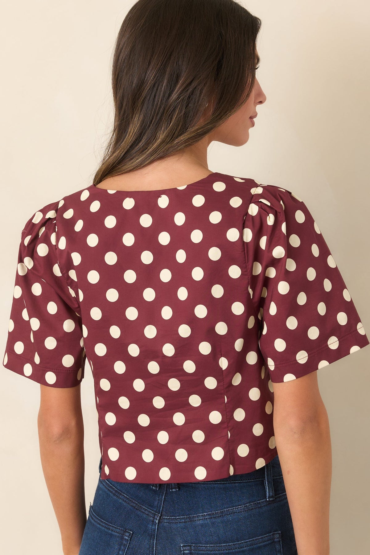 You Make a Good Point Wine & Ivory Polka Dot Cotton Top