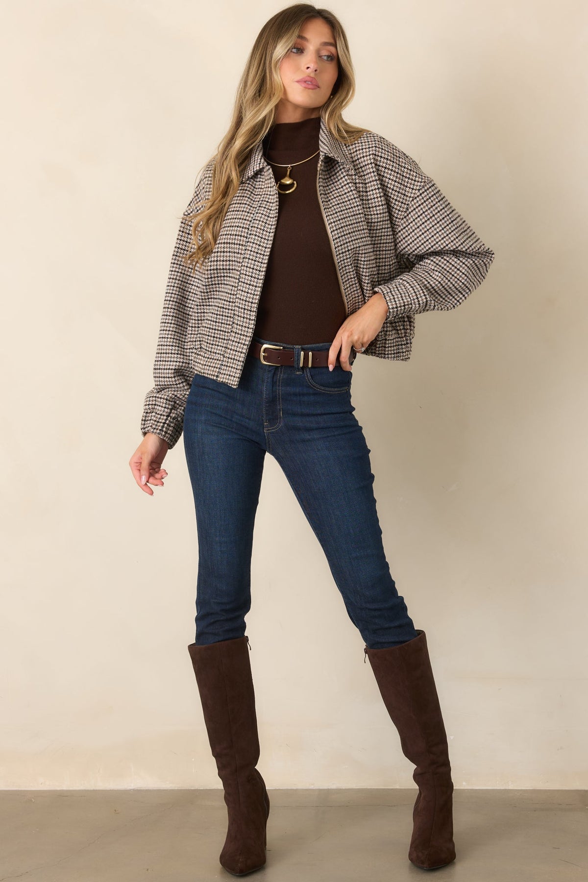 That’s How It’s Done Brown & Black Houndstooth Cropped Jacket