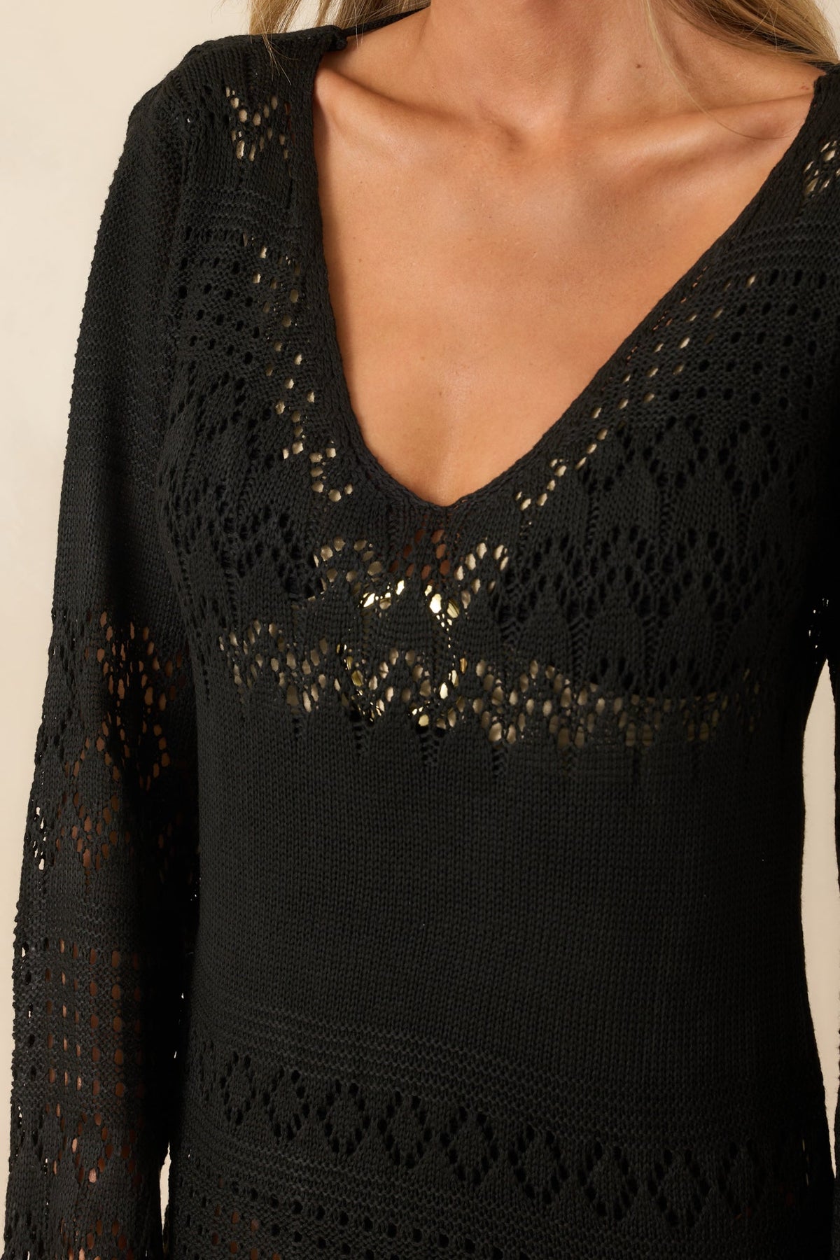 The Breeze In My Hair Black Open Knit Cover Up Mini Dress