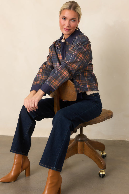 Check the Forecast Navy Multi Plaid Cotton Jacket